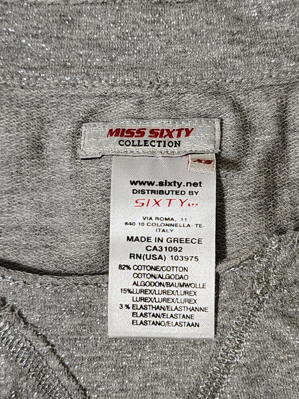 Miss Sixty Collection Women’s Shiny Grey Top Embroidered Logo Size XS