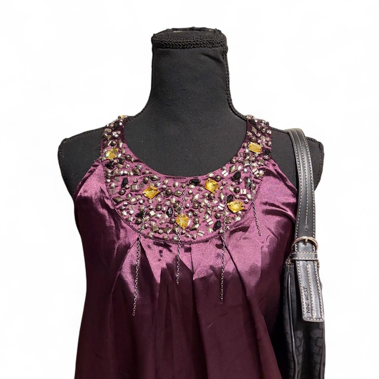 Vintage Charlotte Russe Purple Jeweled Satin Ruched Top Y2K Vintage Size S