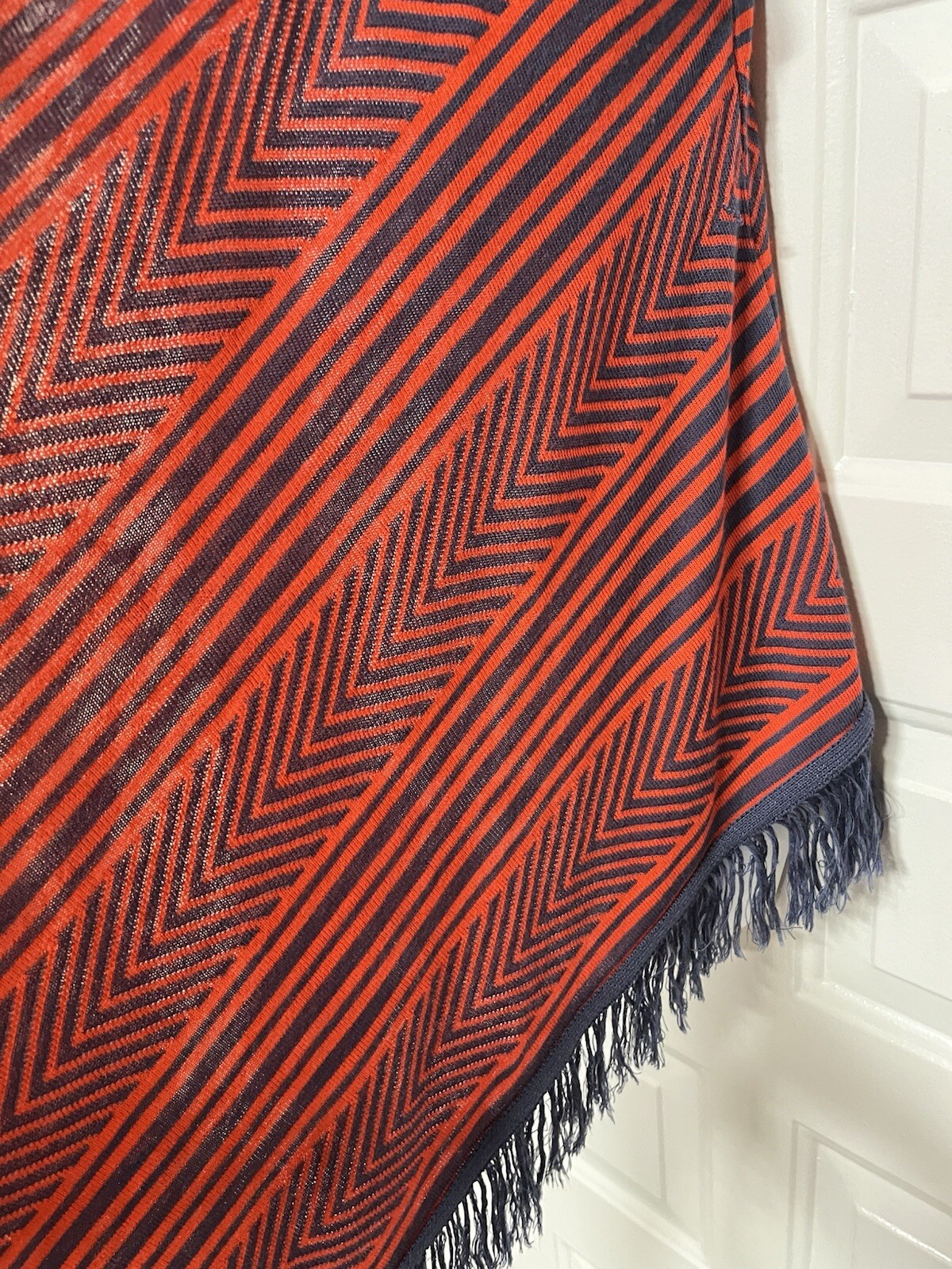 Say What? S Sleeveless Vest Duster orange blue stripe Geometric Pattern Fringe