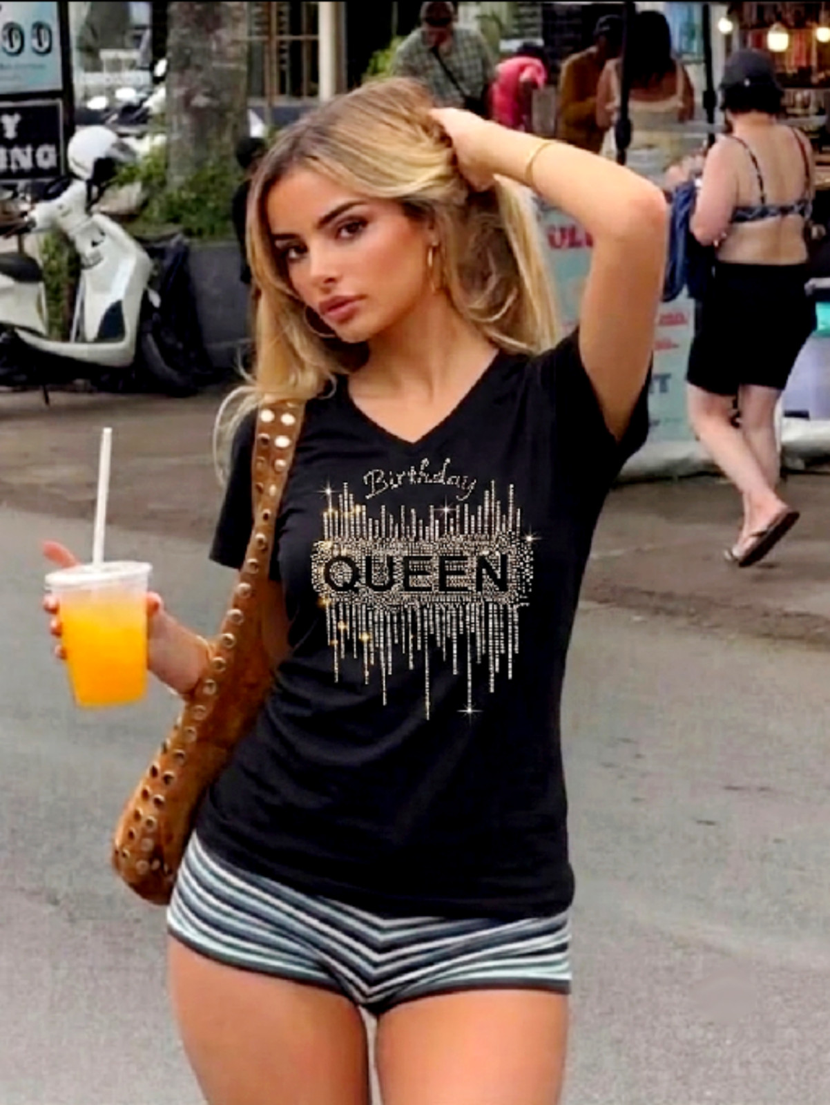 New Bling Queen Decor Women’s Tops Rhinestone Shirt, Short T-Shirt XS~4XL