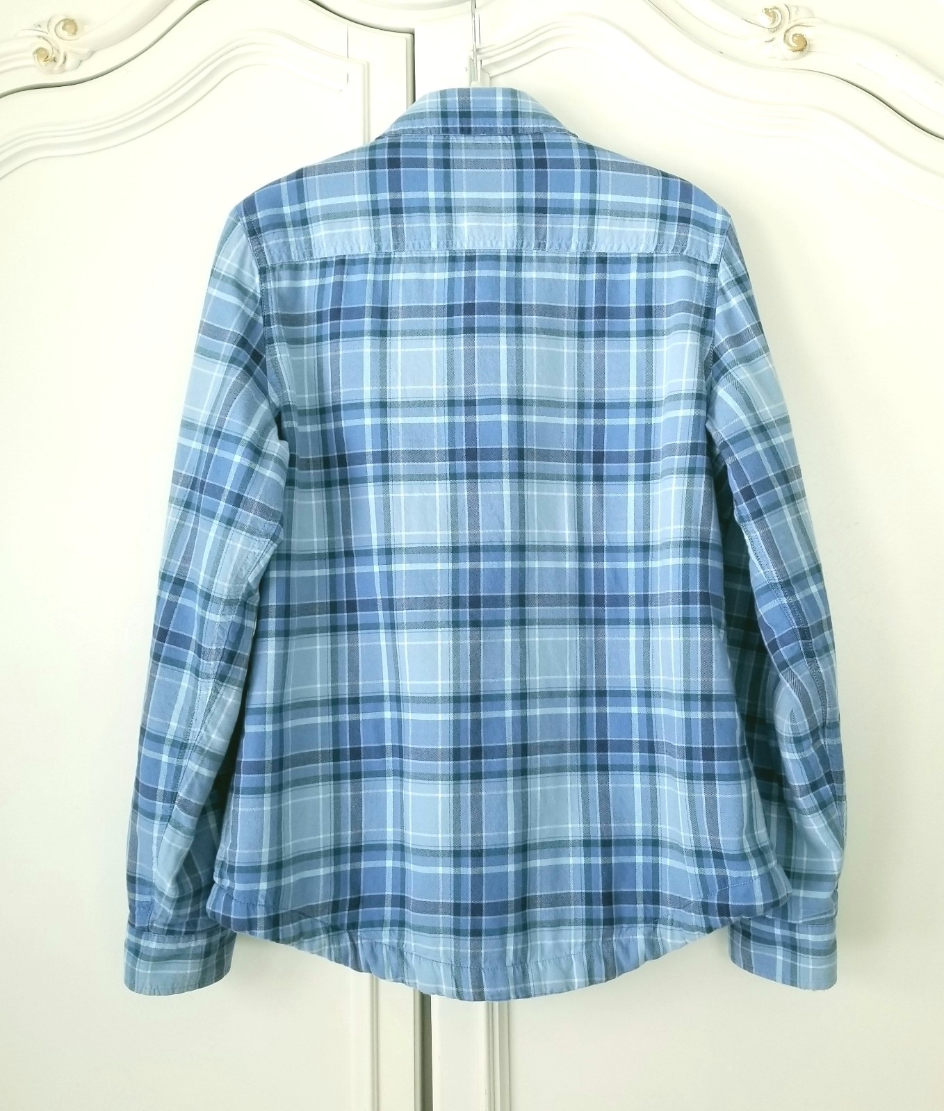 L.L. Bean Blue Plaid Flannel Fleece Lined Snap Front Top Shacket Pockets XS