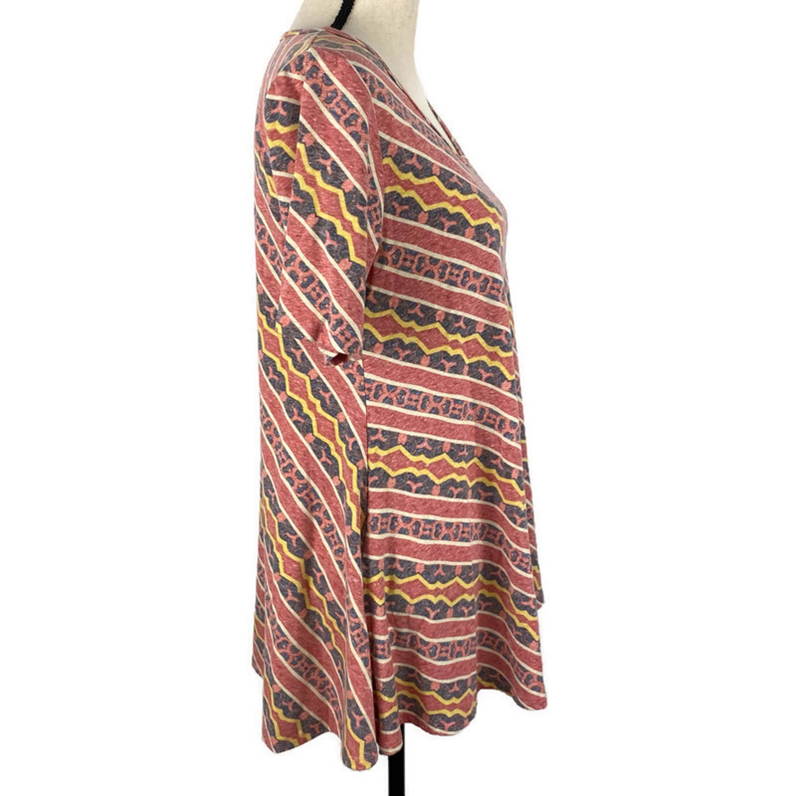 Lularoe Perfect T Red Aztec Print Hi Low Top Tunic Womens Sm Stripes NWT