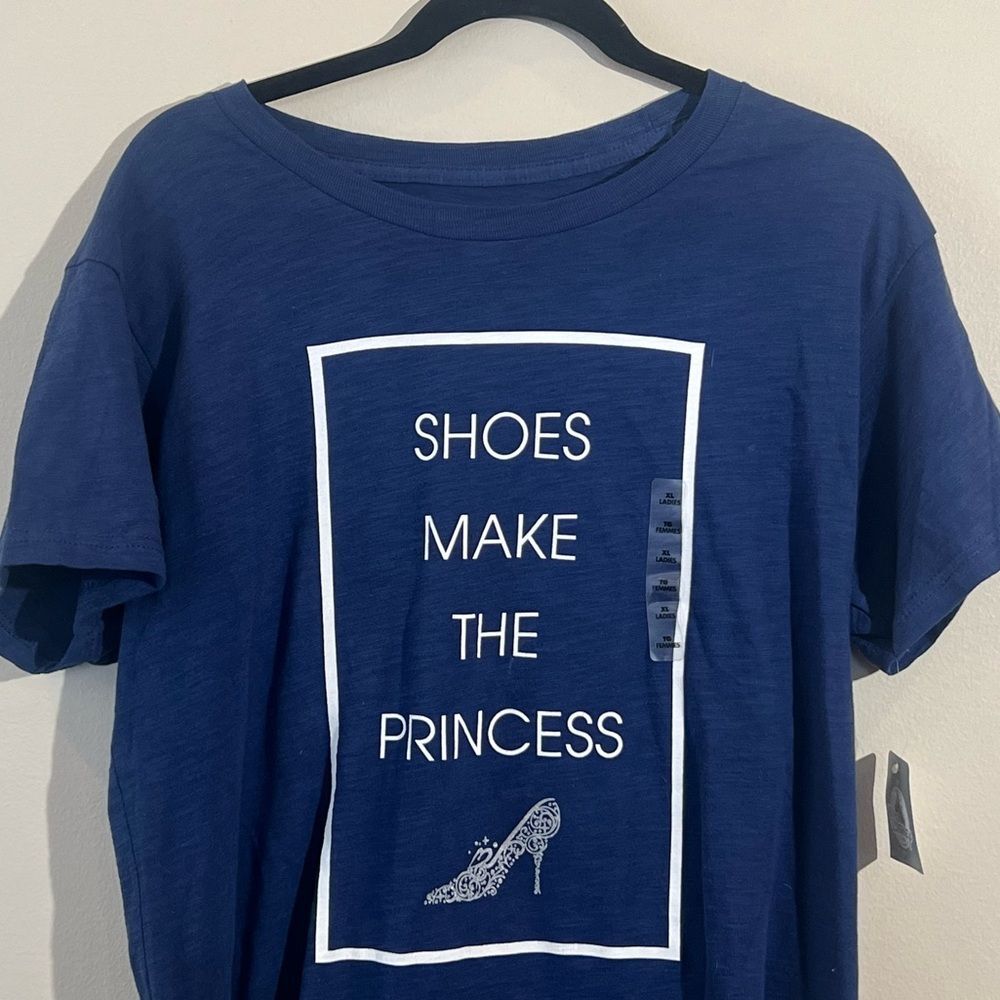 Disney Store Graphic Tee Women XL Shoes Make The Princess Short Sleeve Blue New