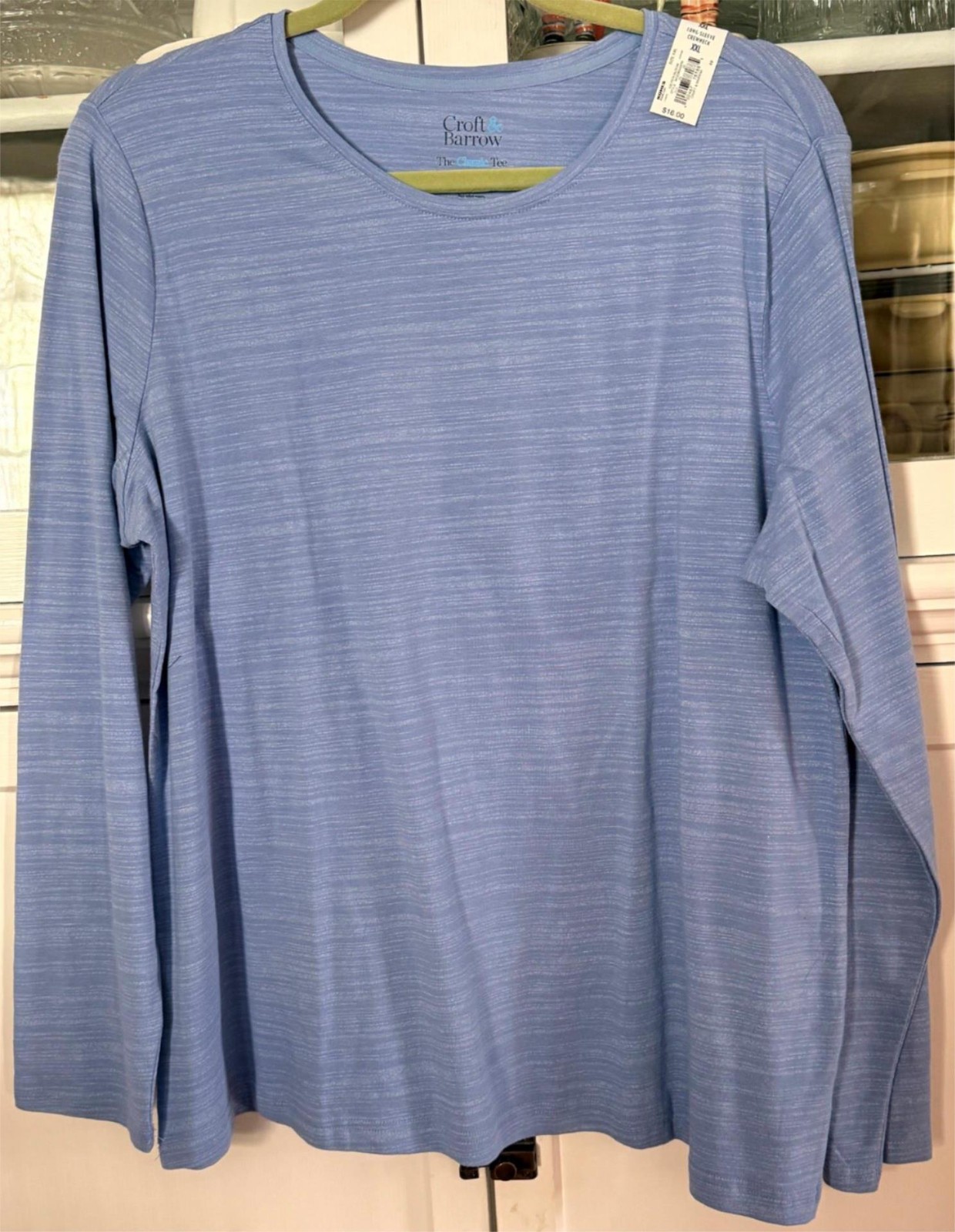 CROFT&BARROW T Woman XXL Cotton Top Shirt Crew Neck Long Sleeve BLUE MINI Print
