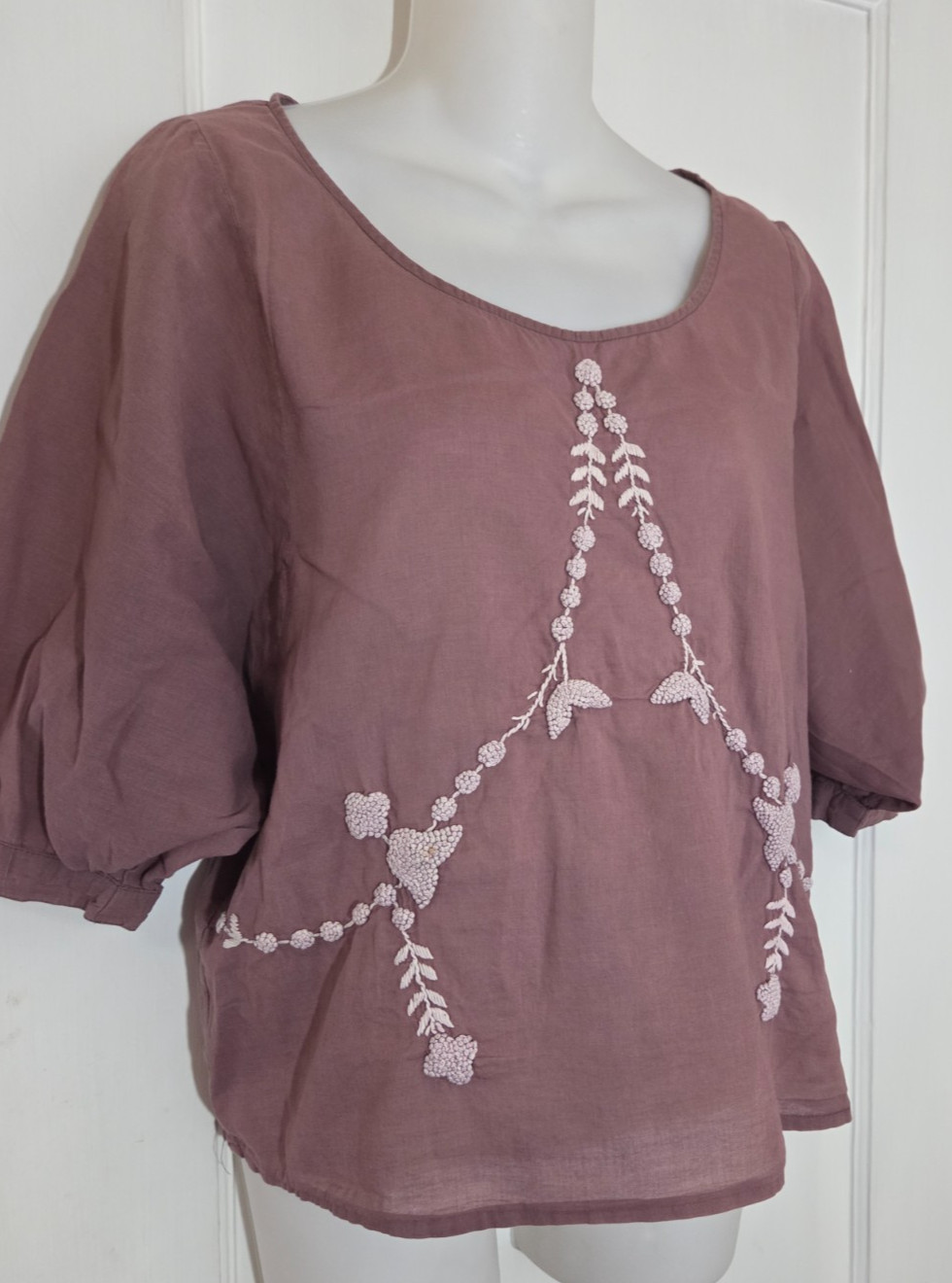 COMPTOIR DES COTONNIERS Embroidered Dusty Rose Cotton TOP, Size IT 40, S