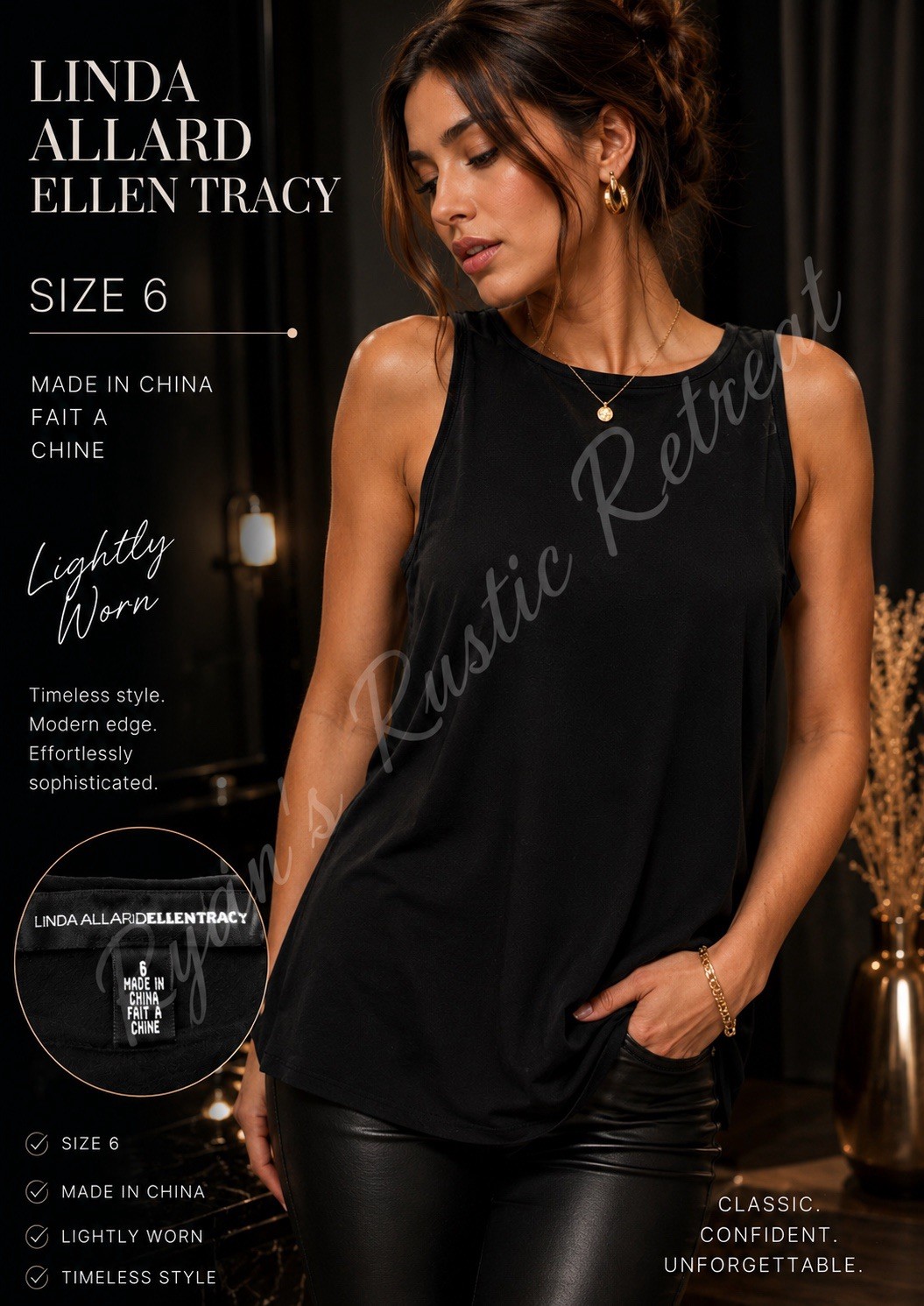 Linda Allard Ellen Tracy Black Sleeveless Blouse Tank Top Women’s Size 6 DK