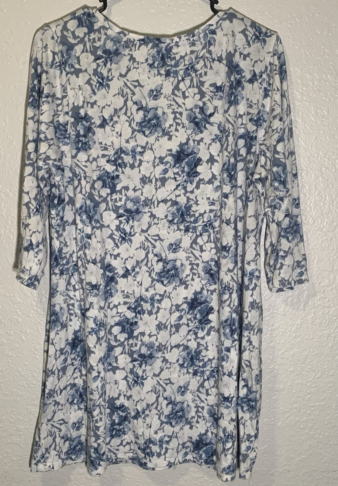 Pure Jill Ballet Sleeve tunic Top Shirt Medium Blue Floral 3/4 Sleeve Modal
