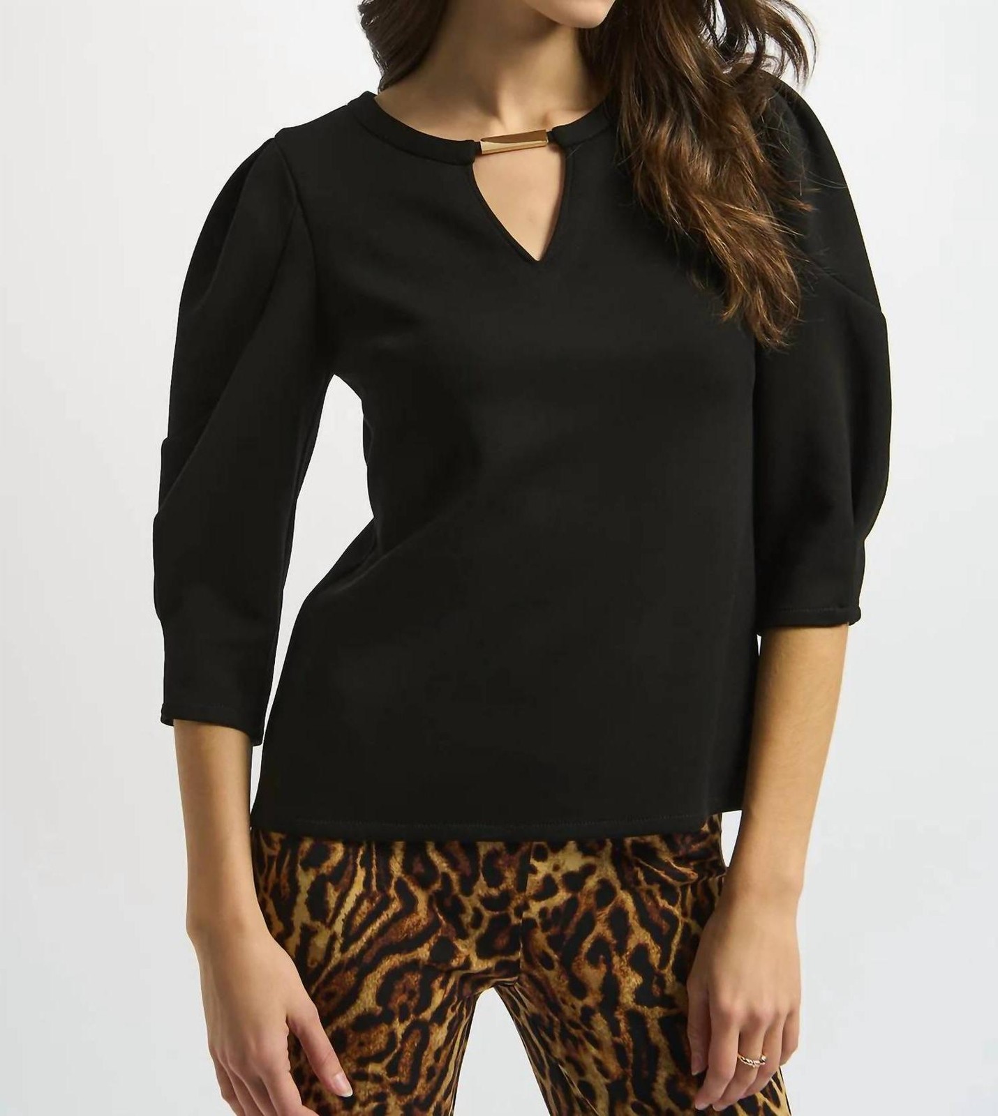Joseph Ribkoff Keyhole Neckline 34 Puffed Sleeves Top Size 8 G1N