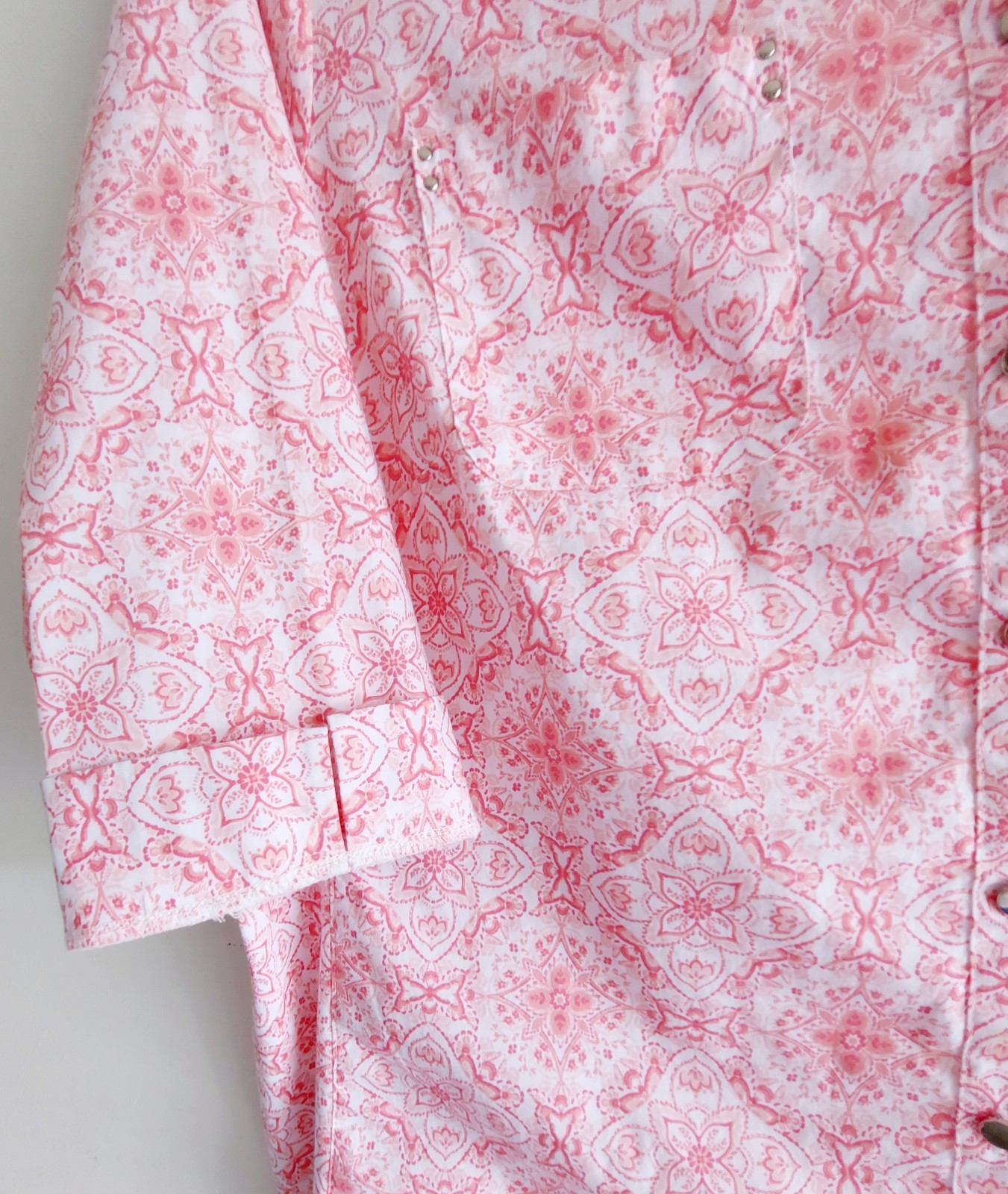 CORAL BAY Womens 2X Pink Print Woven Blouse w/Stretchy Side Panels