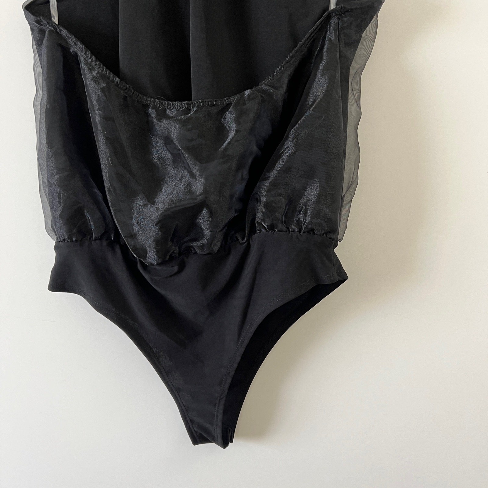 Klesis Bodysuit Womens Medium Black Organza Sheer Halter Mock Neck Thong **