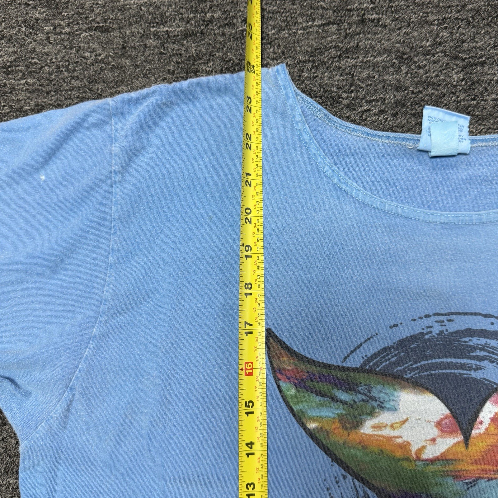 Womens Vintage Crazy Shirts Blue Hawaiian Dyed Maui Whale Tale T-Shirt Top Sz L