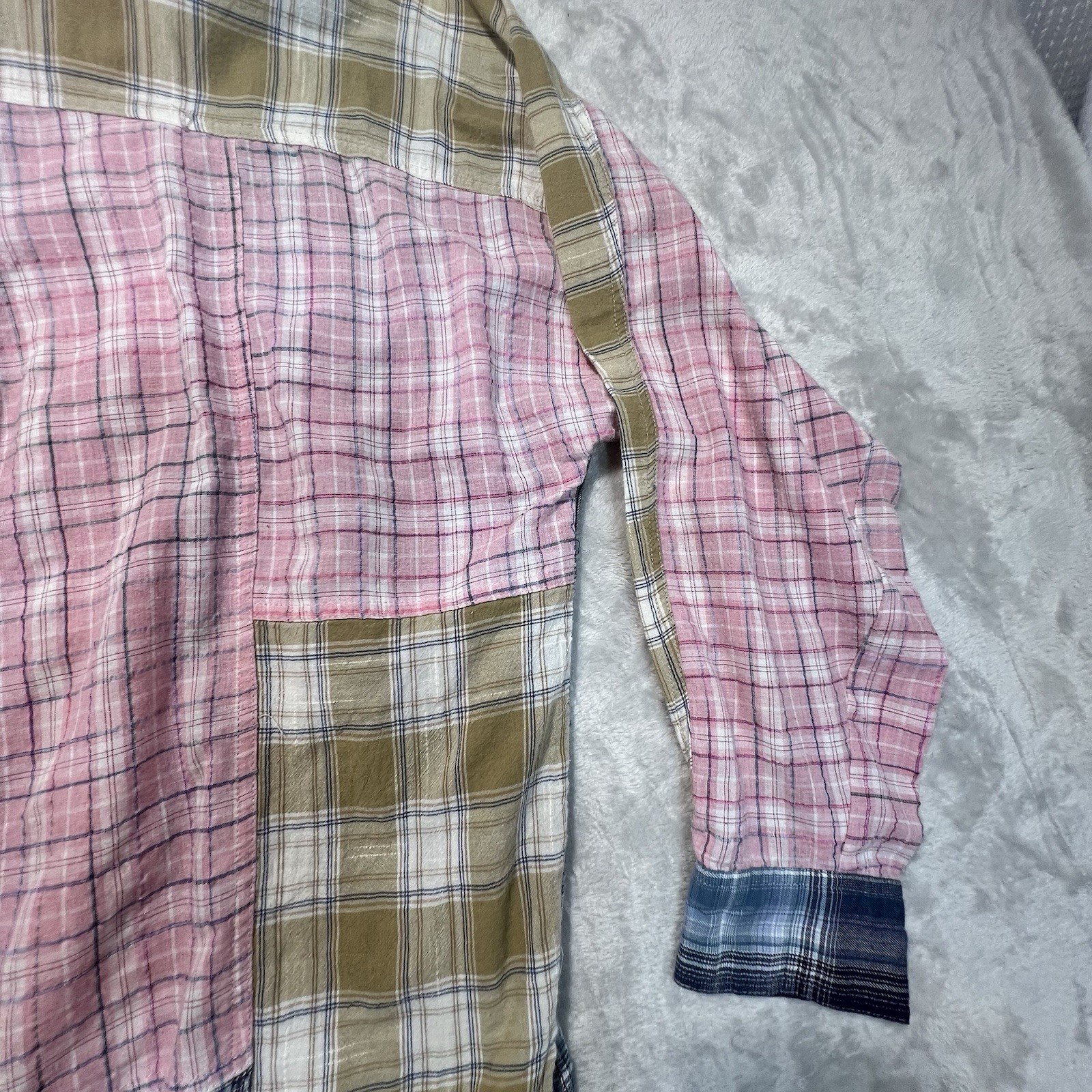 ee:some Boho Patchwork Oversized Button-Up Blouse Shirt Size M