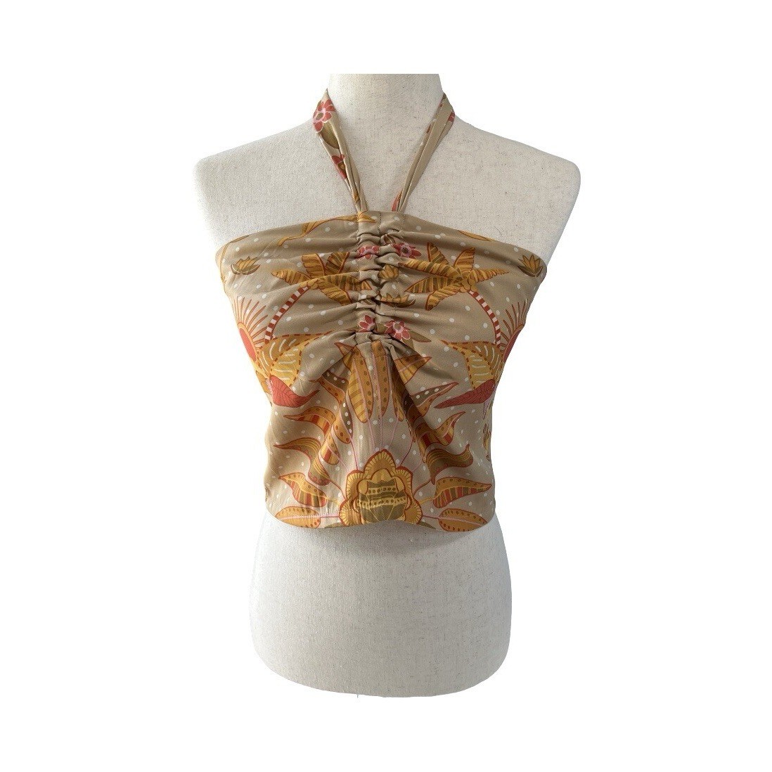 Rose + Olive Womens Boho Cropped Halter Top Size M Smocked Back Floral Earth NWT