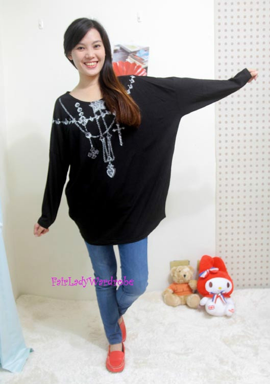 Japan Oversized Big Necklace Print Tunic Knit Shirt! Free US Shipping