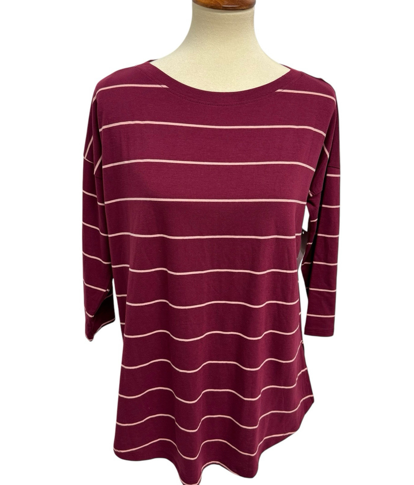 Just Be women’s basic top striped 3/4 sleeve tunic rhodo rose size M