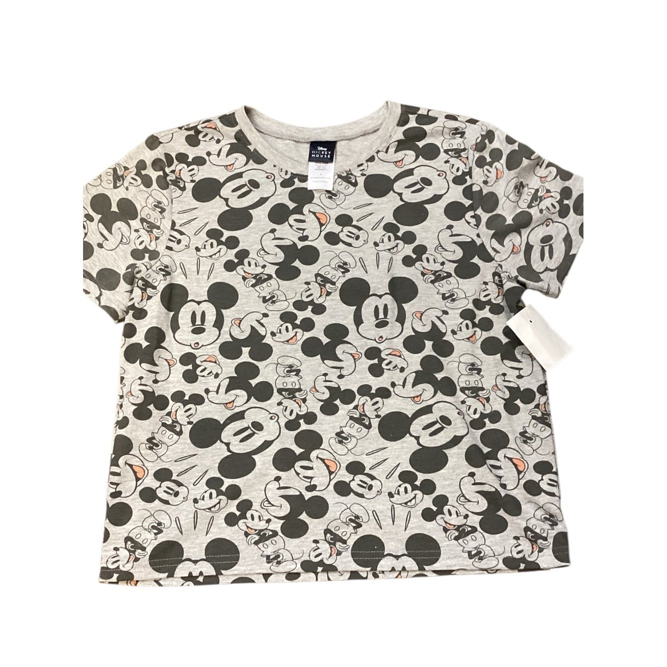 Disney Mickey Mouse Juniors Large Allover Print Graphic Tee Gray Y2K