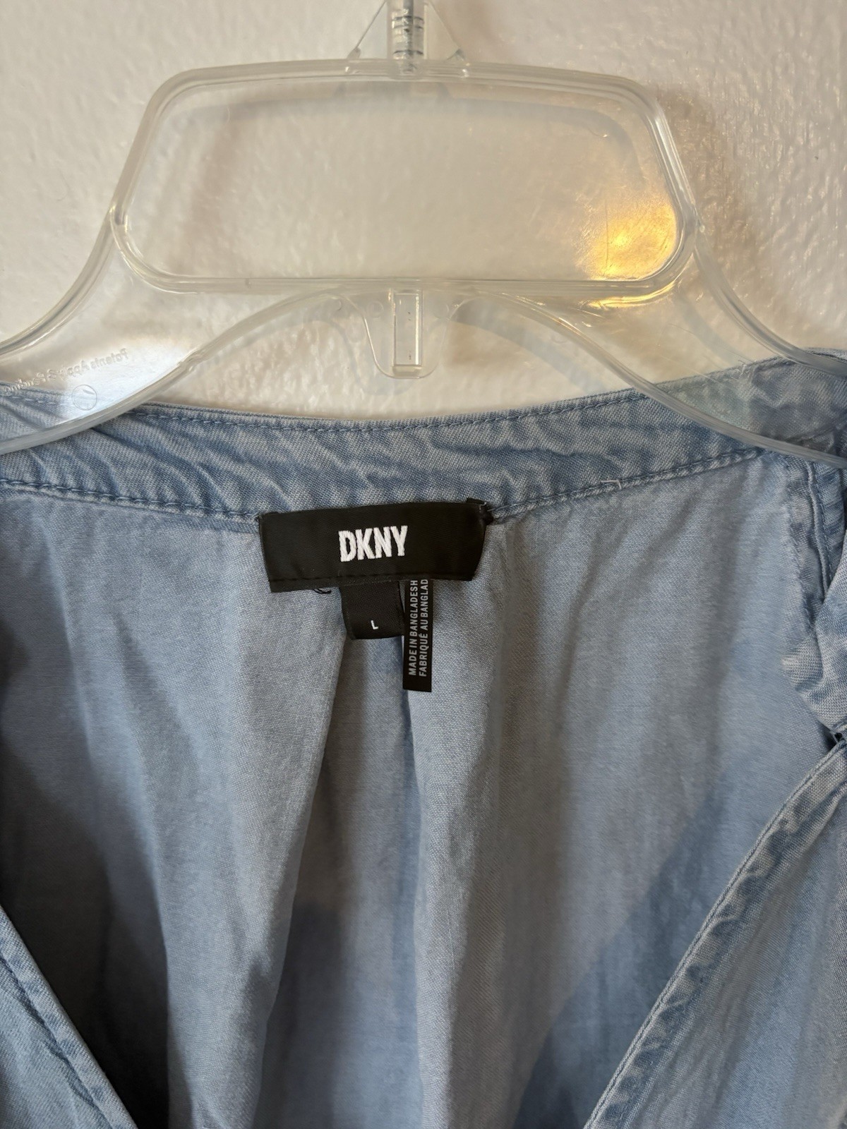 DKNY Women’s Zip-Front Puff-Sleeve Denim Blouse Top Blue Size L