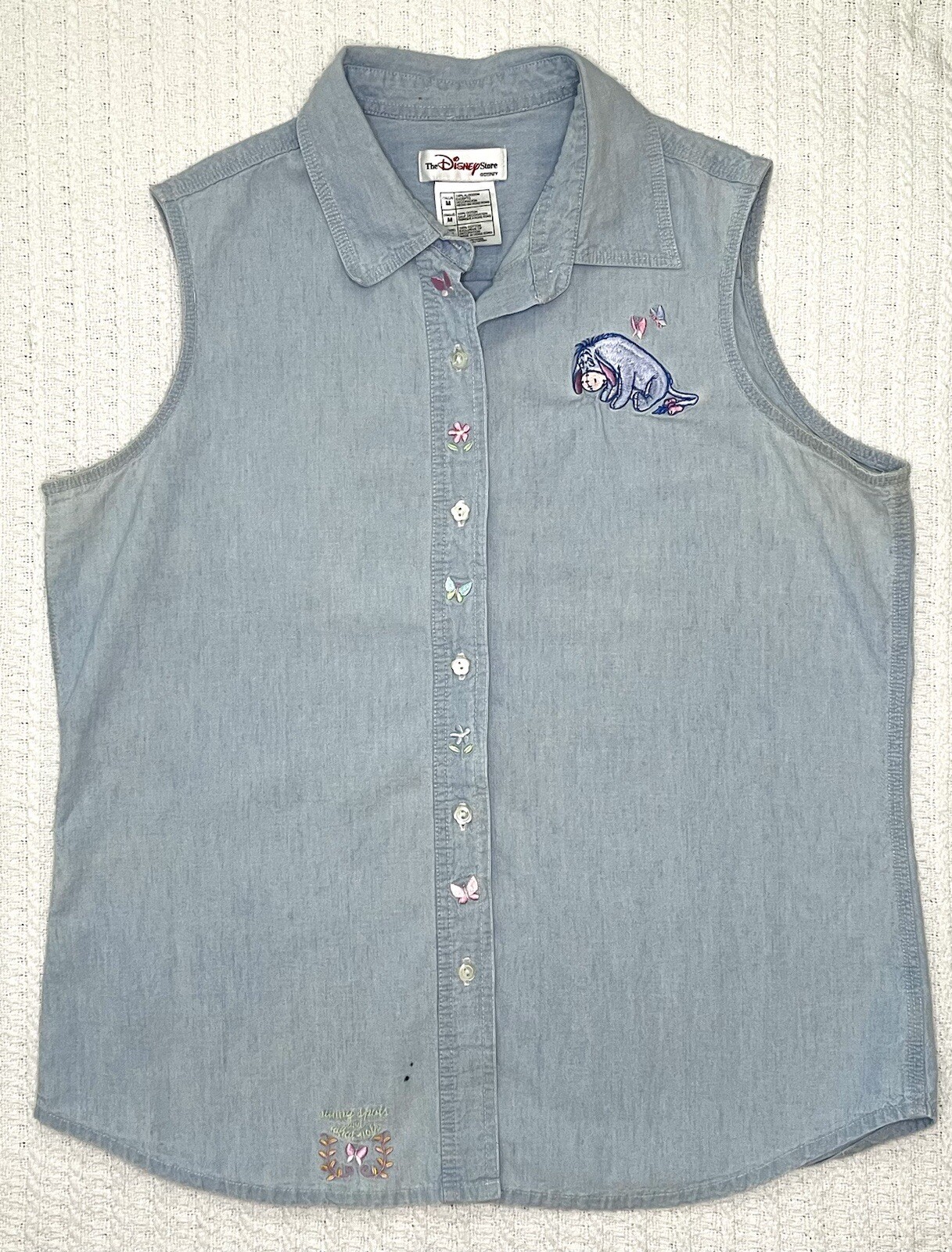 Vintage The Disney Store Denim Sleeveless Eeyore Shirt Women MD 20” X 24”