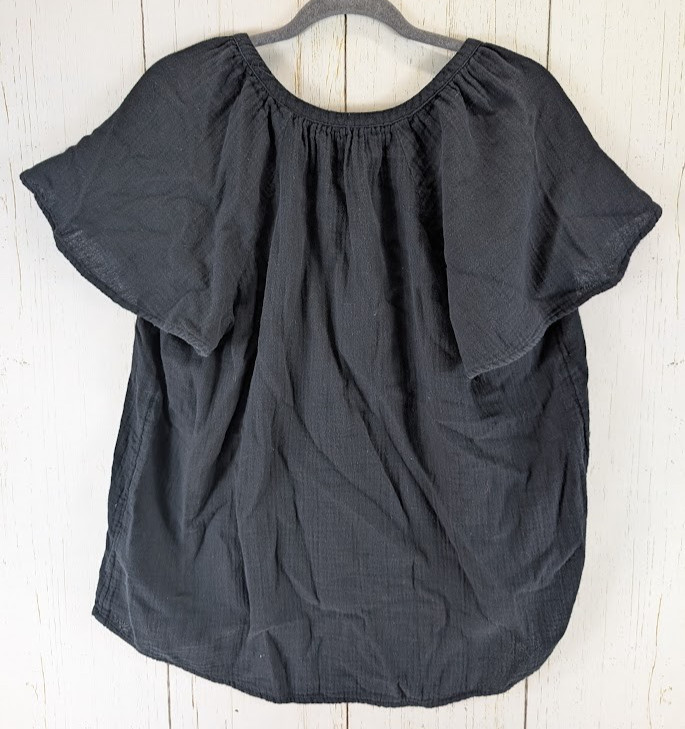 Sonoma Size Large Black Split V Neck Cotton Short Sleeve Casual Womens Top