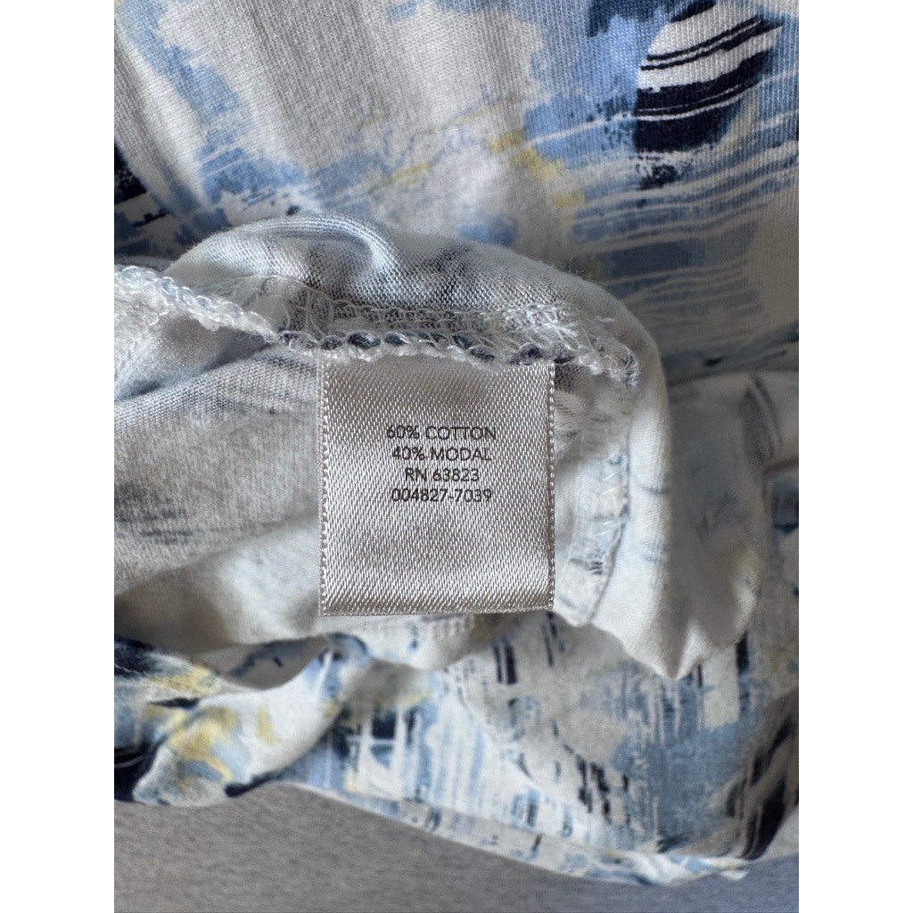 CJ Banks Floral Abstract Print Top 1X Blue White Yellow Cotton Modal 3/4 Sleeve