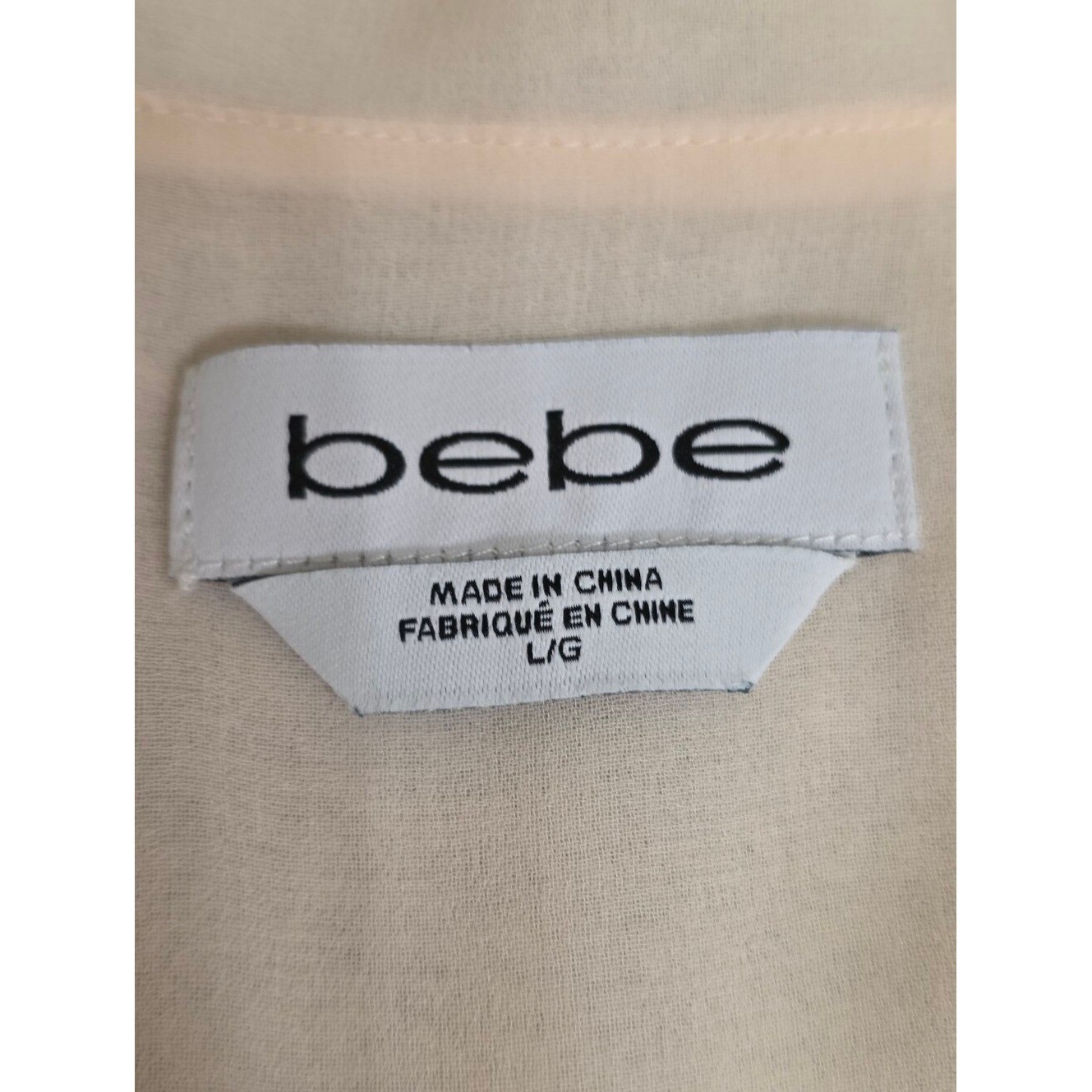 bebe Cream Tie-Neck Ruffle Sleeve Blouse Size L