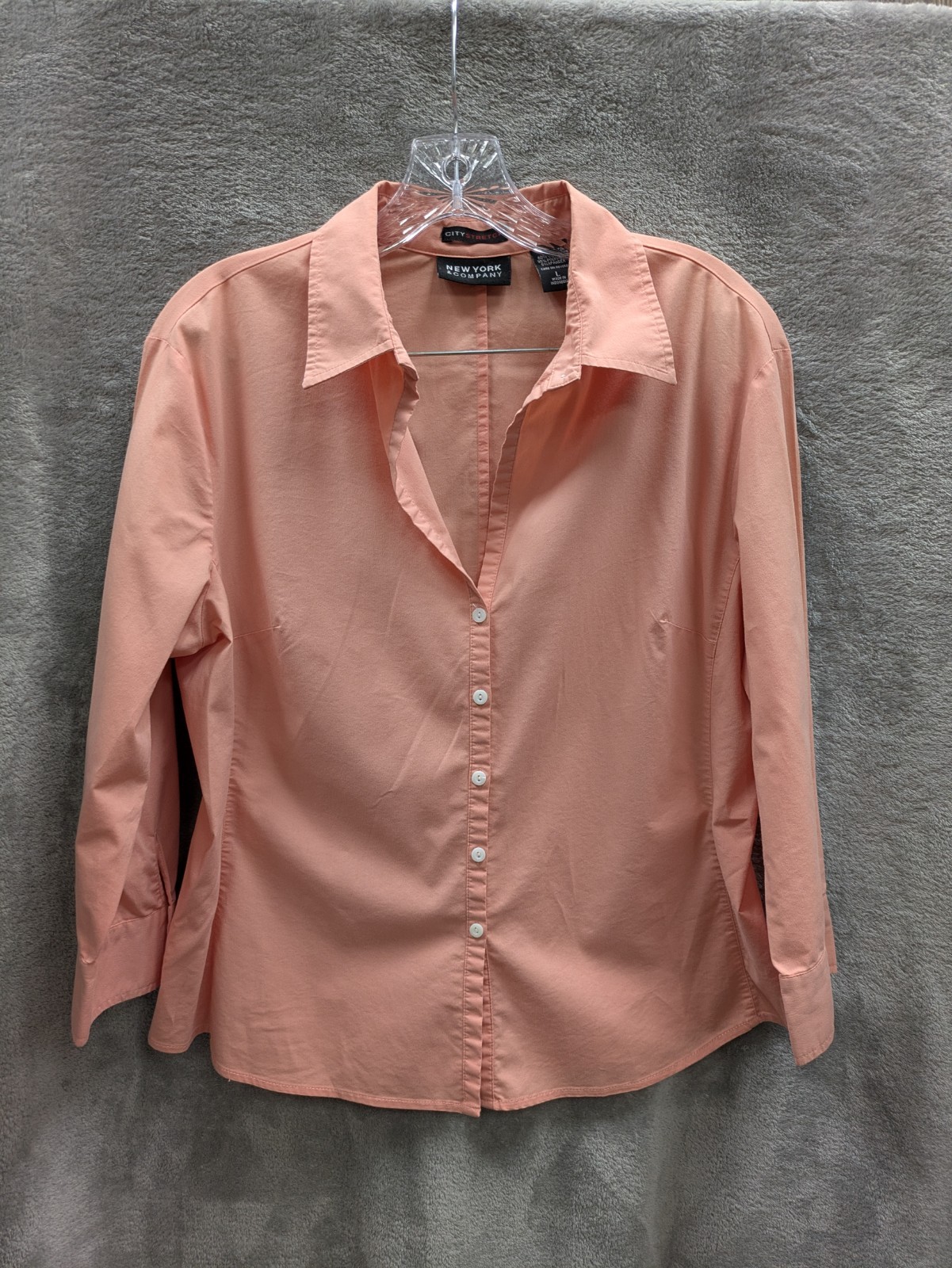 Womens Button Up Shirt Large Coral Peach Business Casual Stretch Office Career