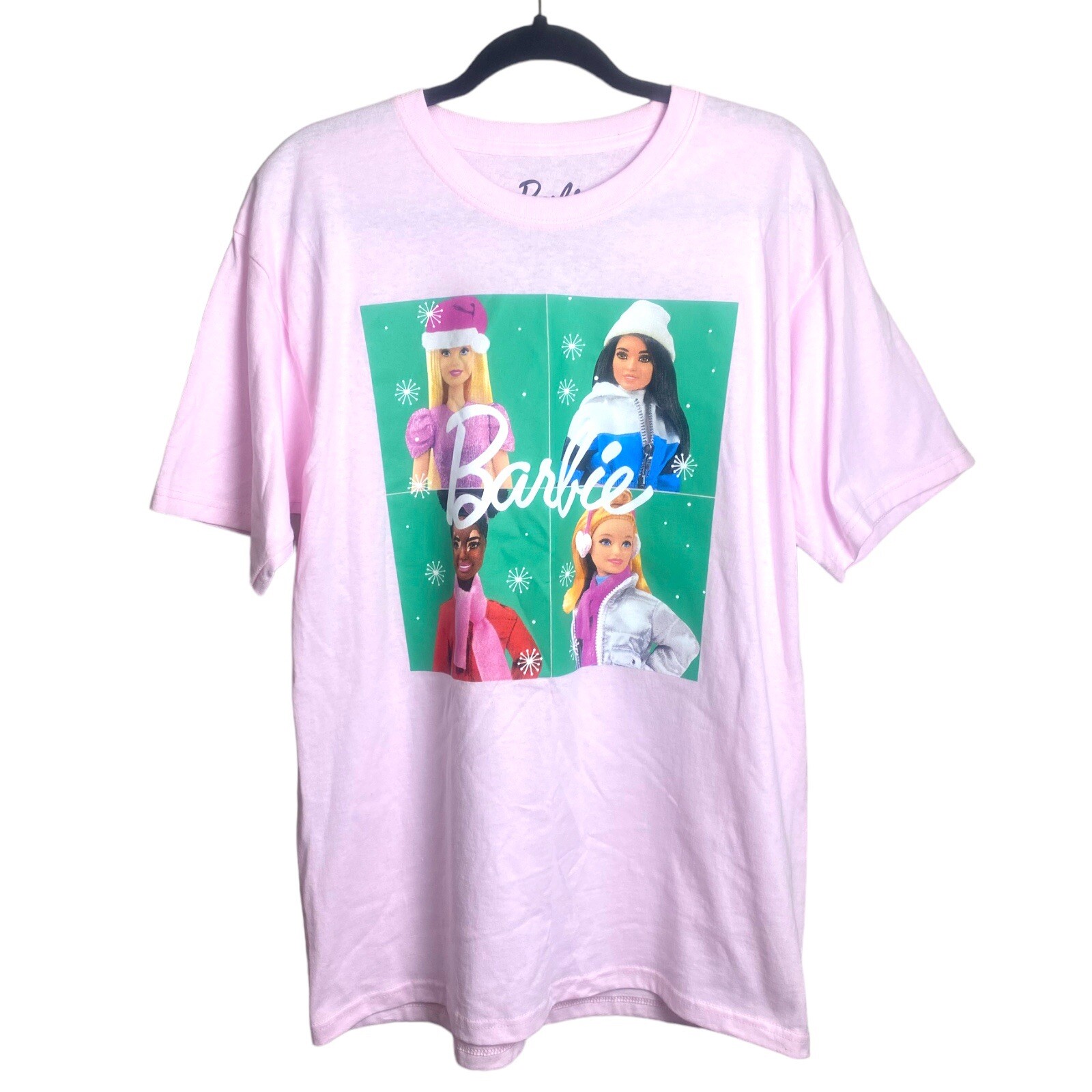 Barbie Pink Winter Snow Holiday Christmas Theme Top Tee T-shirt Size Large
