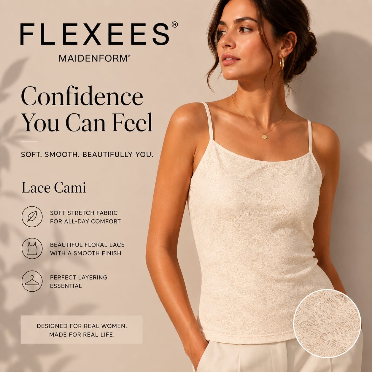 Flexees Maidenform Floral Lace Cami Tank Top