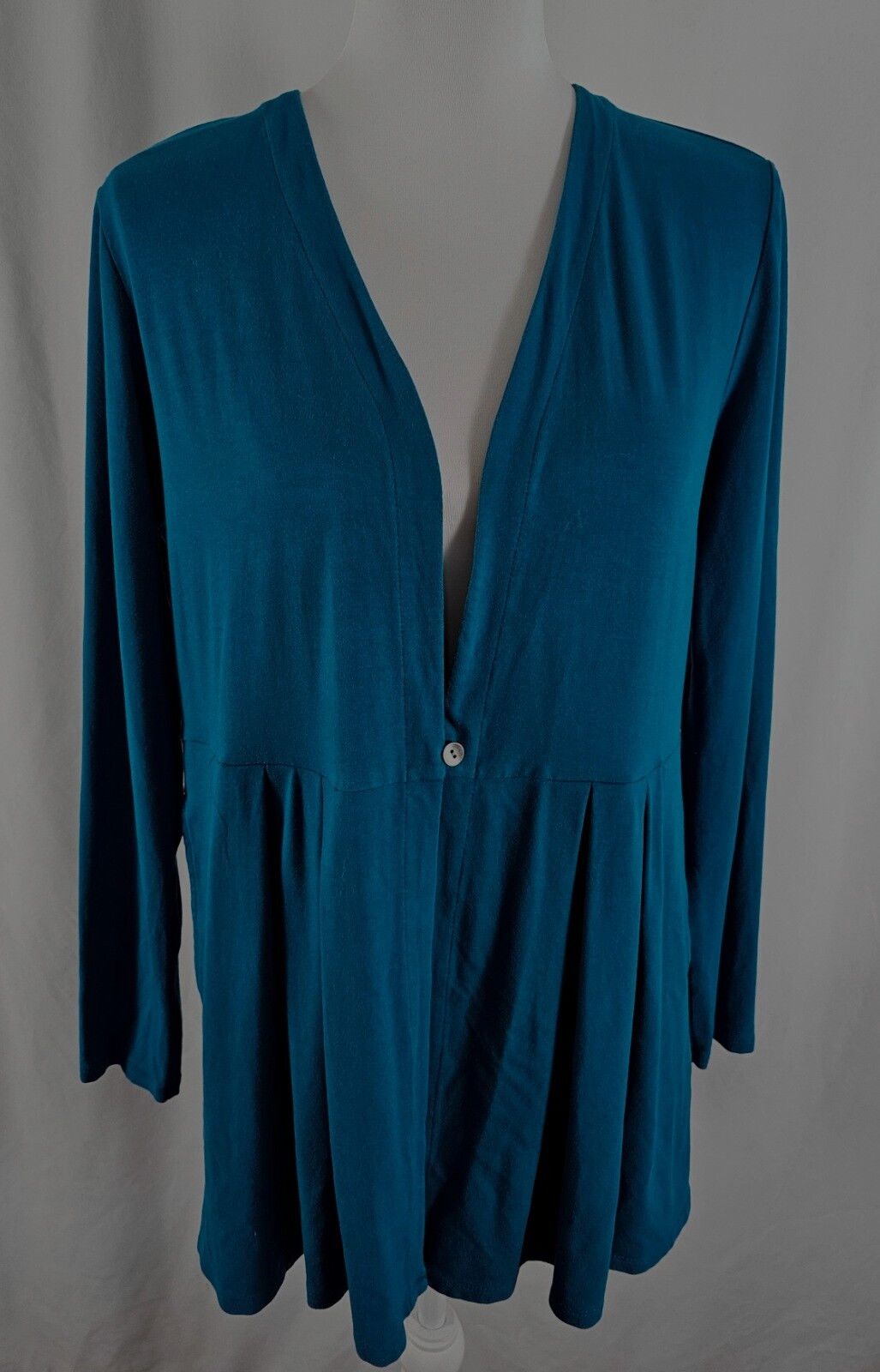 J Jill Womens Cardigan Top Solid Teal Blue Pleats Rayon Spandex Small