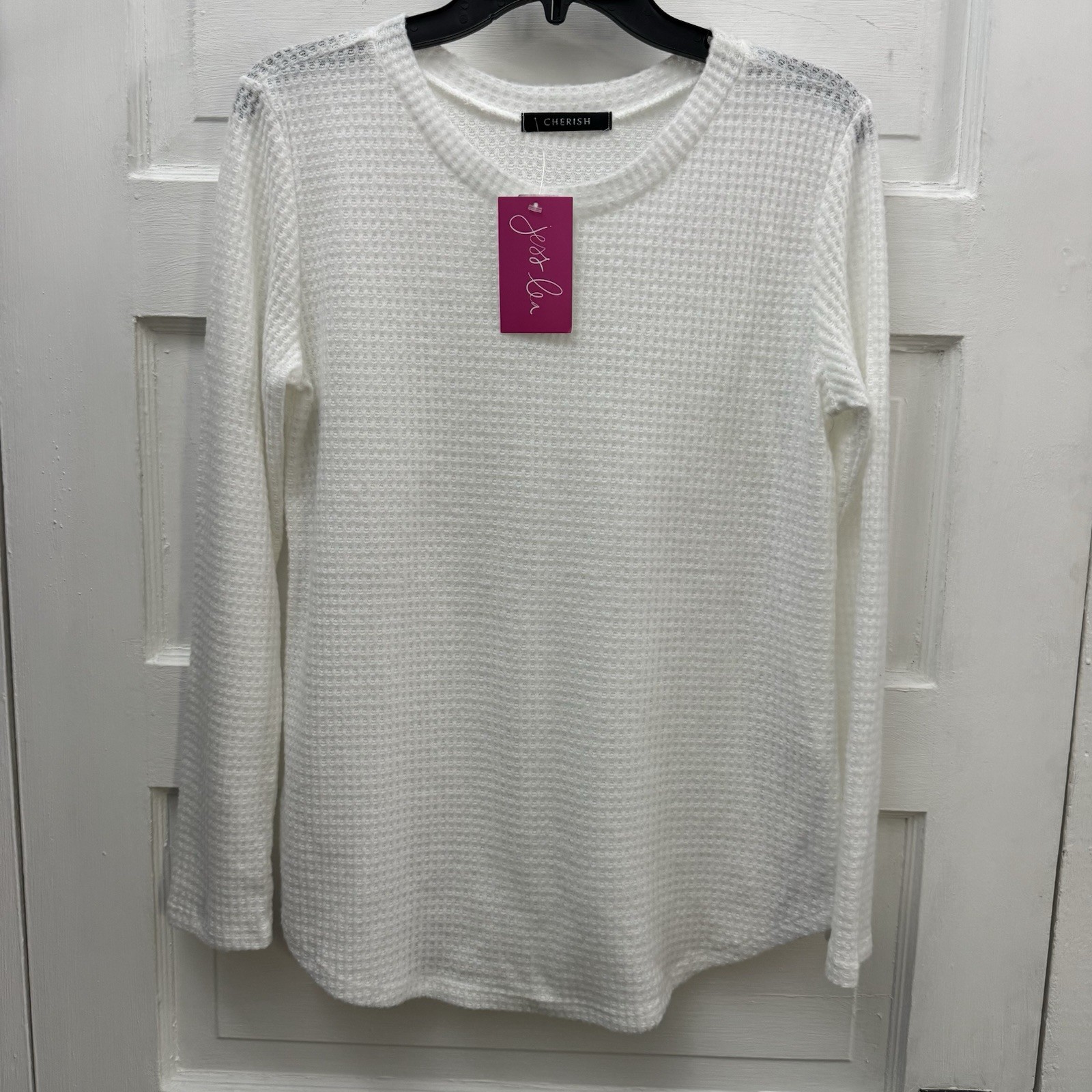 Cherish Waffle Knit Long Sleeve Top Off White Large NWT Crew Neck