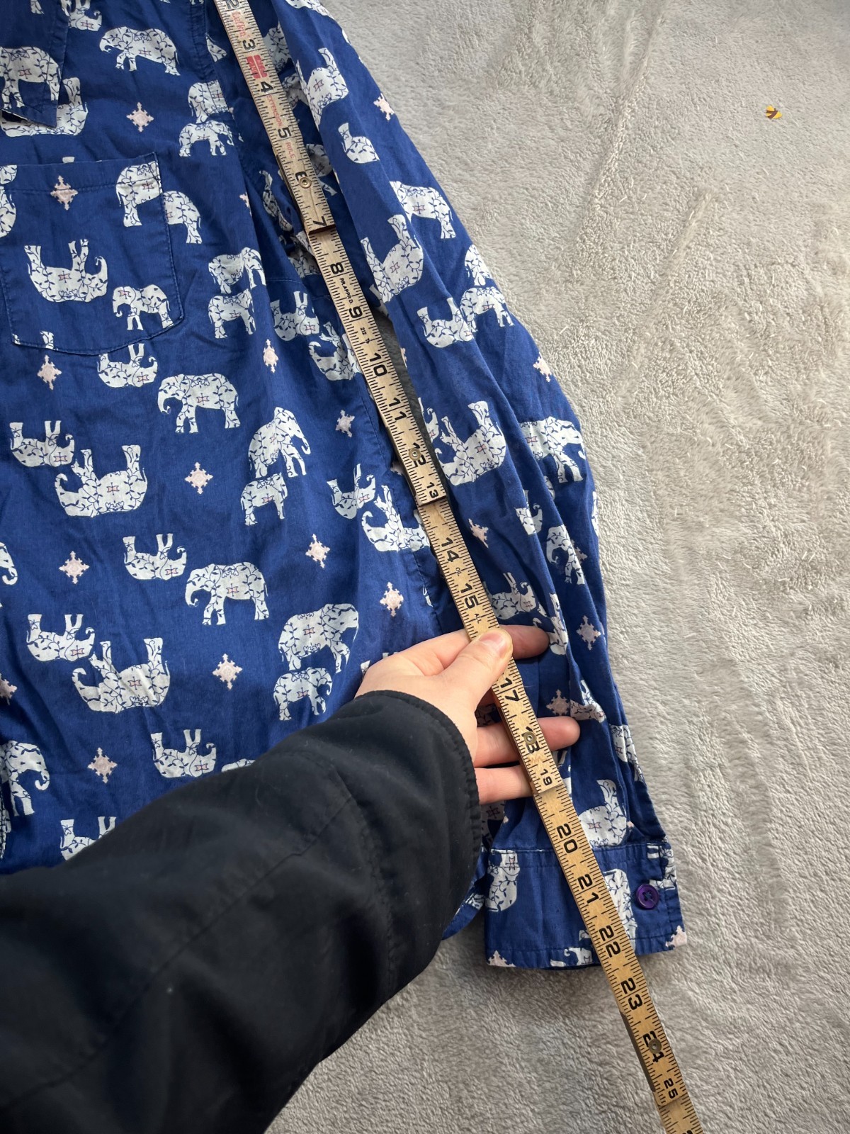 Red Camel Button Up Shirt Womens M Blue Elephant Print Long Sleeves Boho Novelty