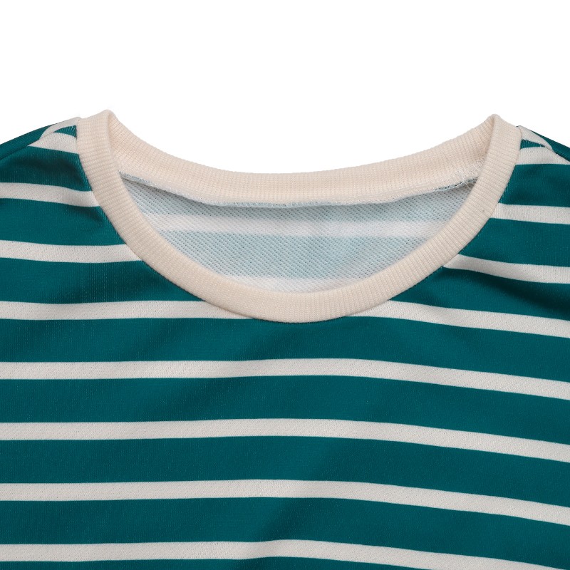 Striped contrasting top round neck patchwork pullover loose sports hoodie