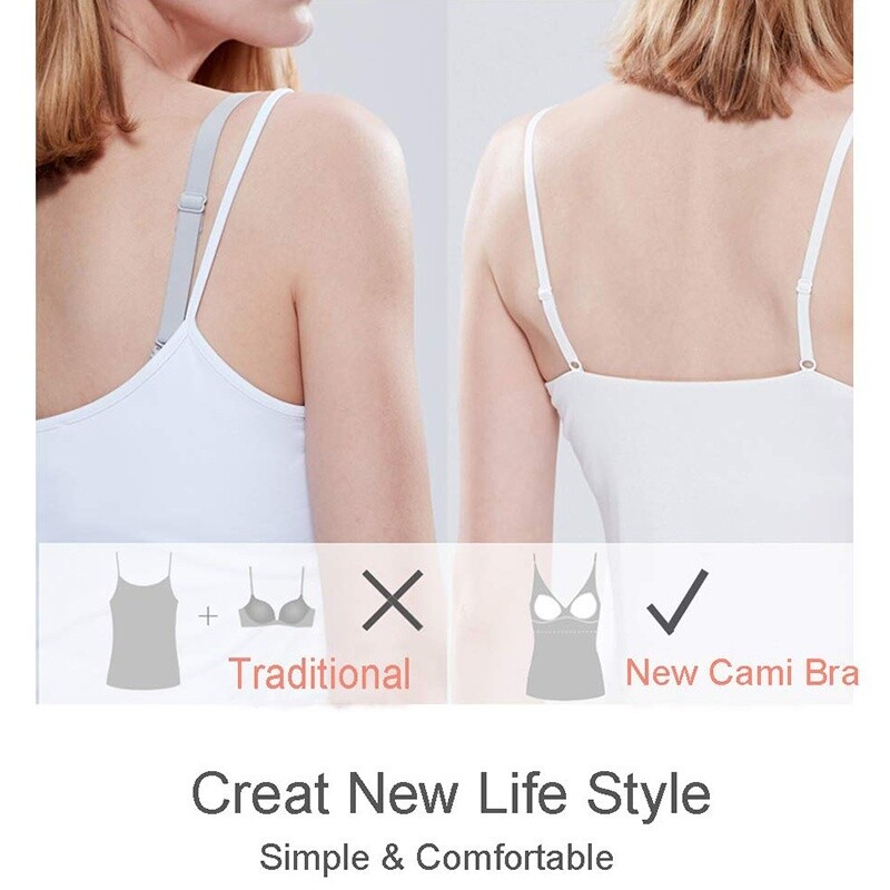 Women Camisole with Built-in Bra Cup Strap Supportive Padded Tank Top Layering