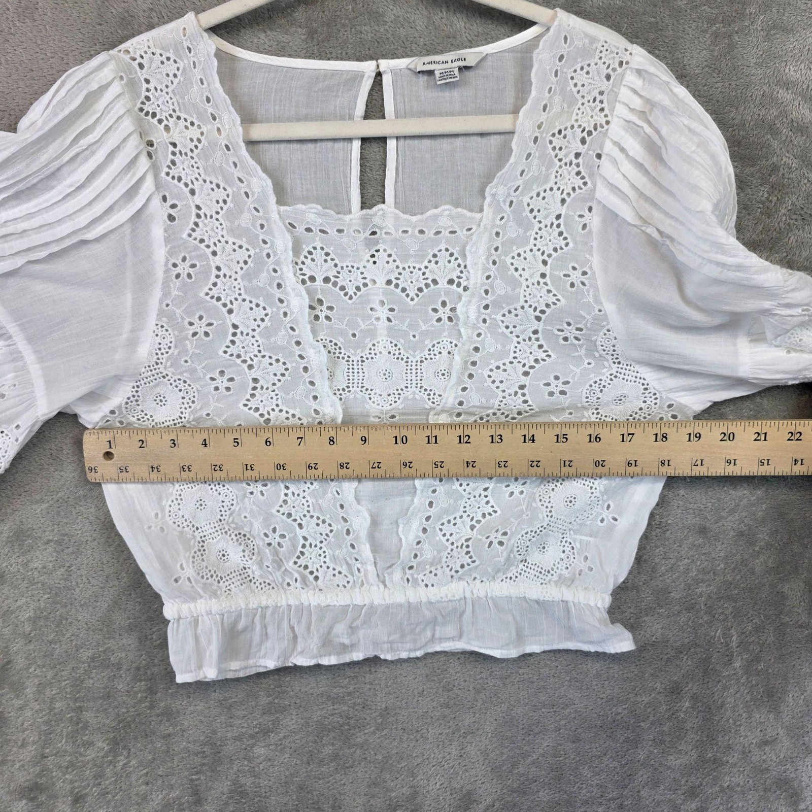American Eagle Outfitters Blouse Womens M White Square Neck Eyelet Cropped Boho