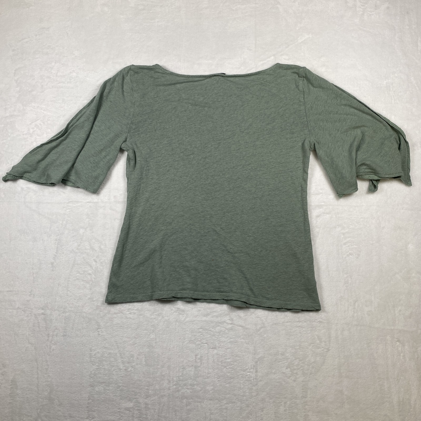 Ann Taylor Factory Women’s Linen Blend Top Sage Green Size Medium Tie Sleeves