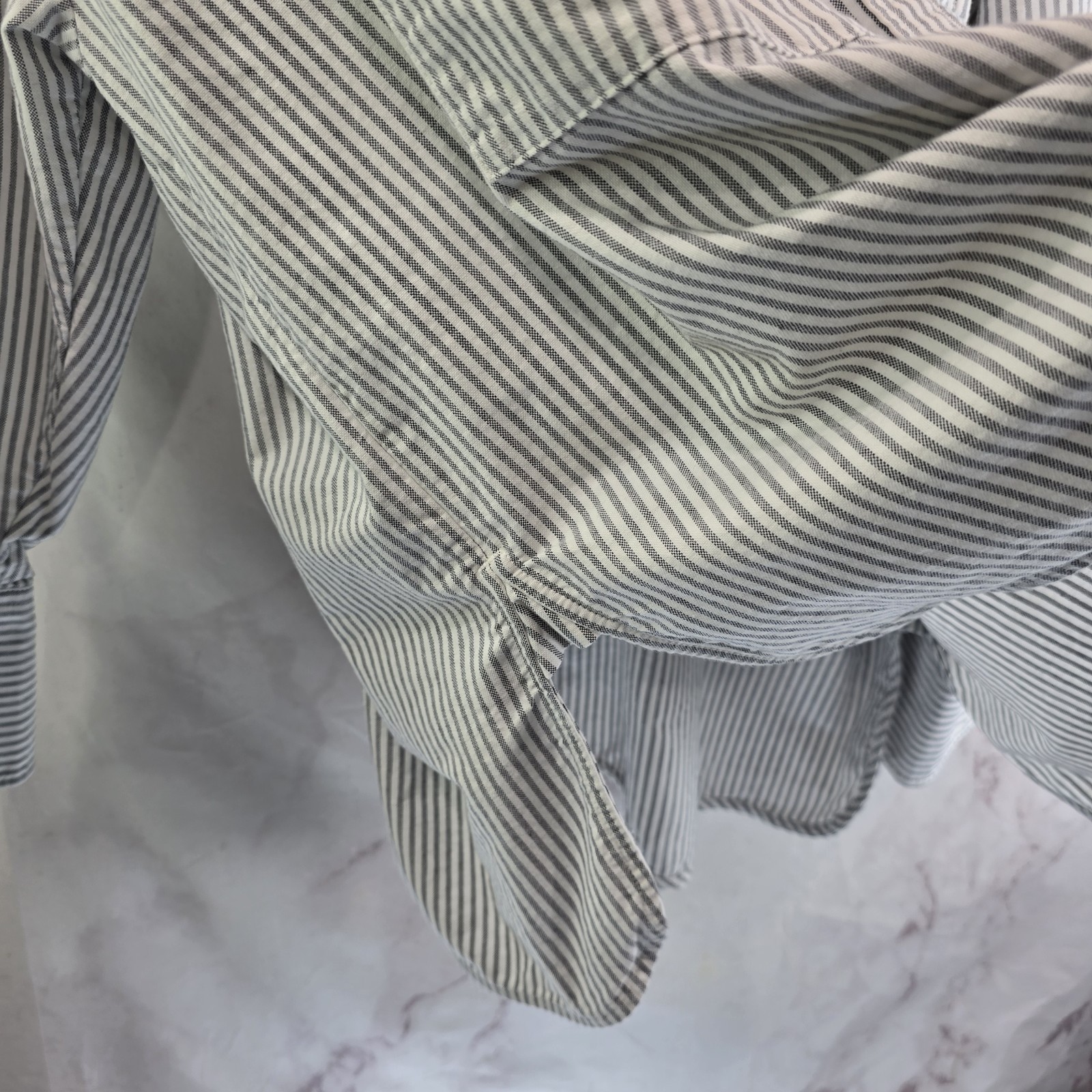 Everlane Shirt Womens Large White Black Gray Striped Button Boxy Oxford Pocket
