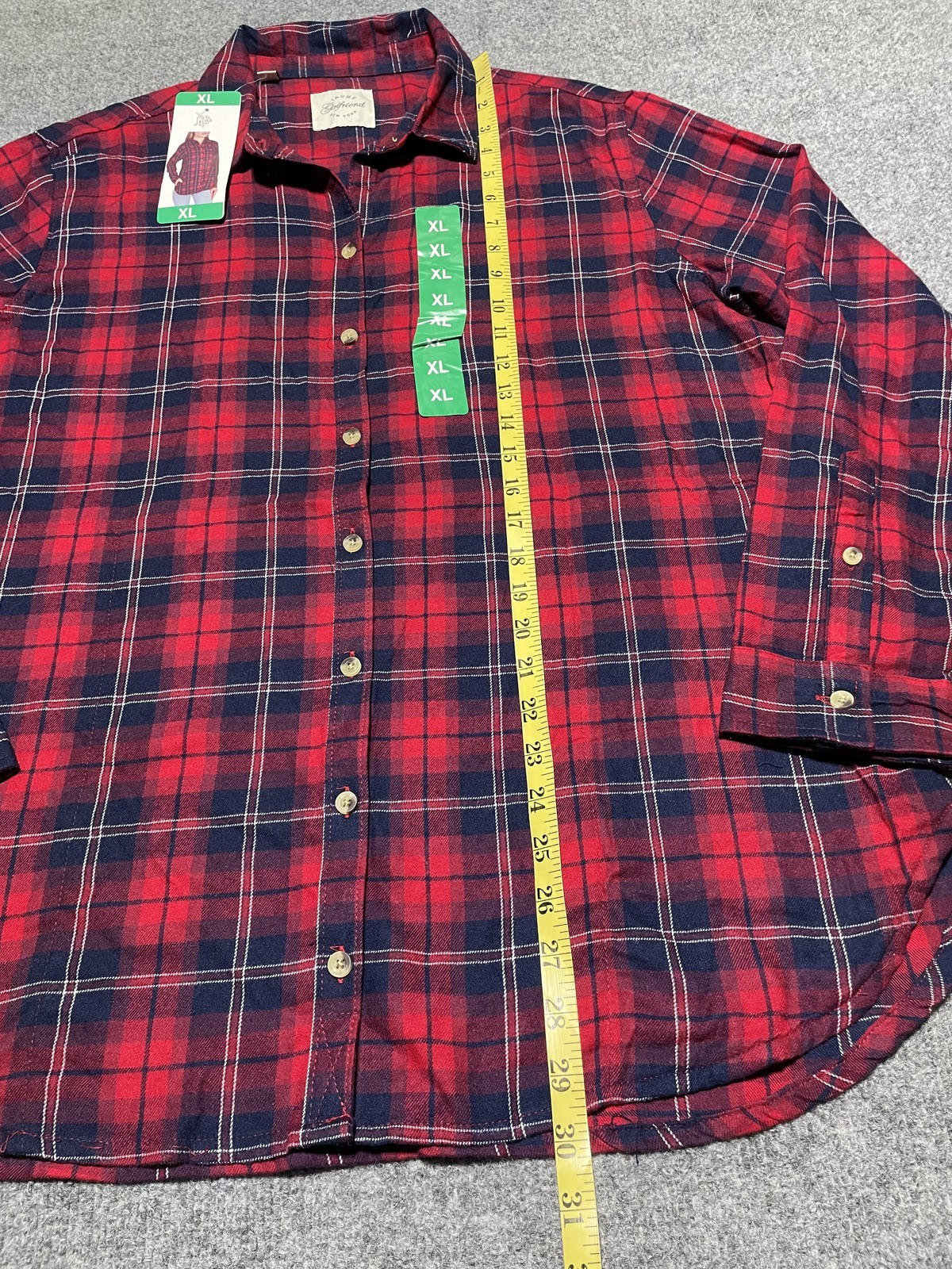 JACHS Girlfriend Women’s Red Navy Plaid Button Down Flannel Shirt Top XL New