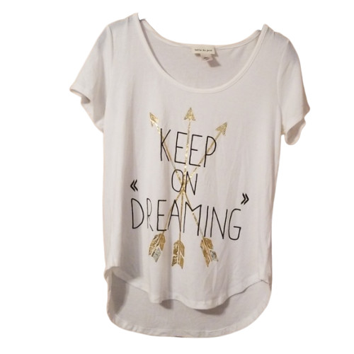 New $129 Belle Du Jour Women’S White On Dreaming Graphic Casual Blouse Size M