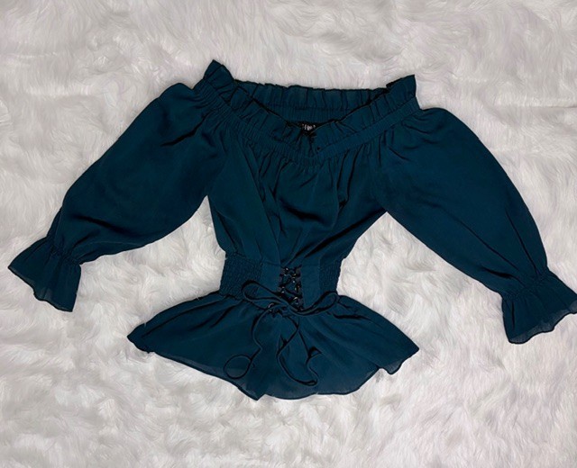 Off-Shoulder Green Corset Waist Blouse S / US 4-6·New without tags· Timing
