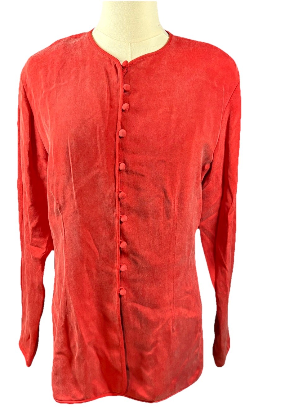Due Per Due Silk Blouse Red Button Up Jacket Long Sleeve Removable Cami Womens 8