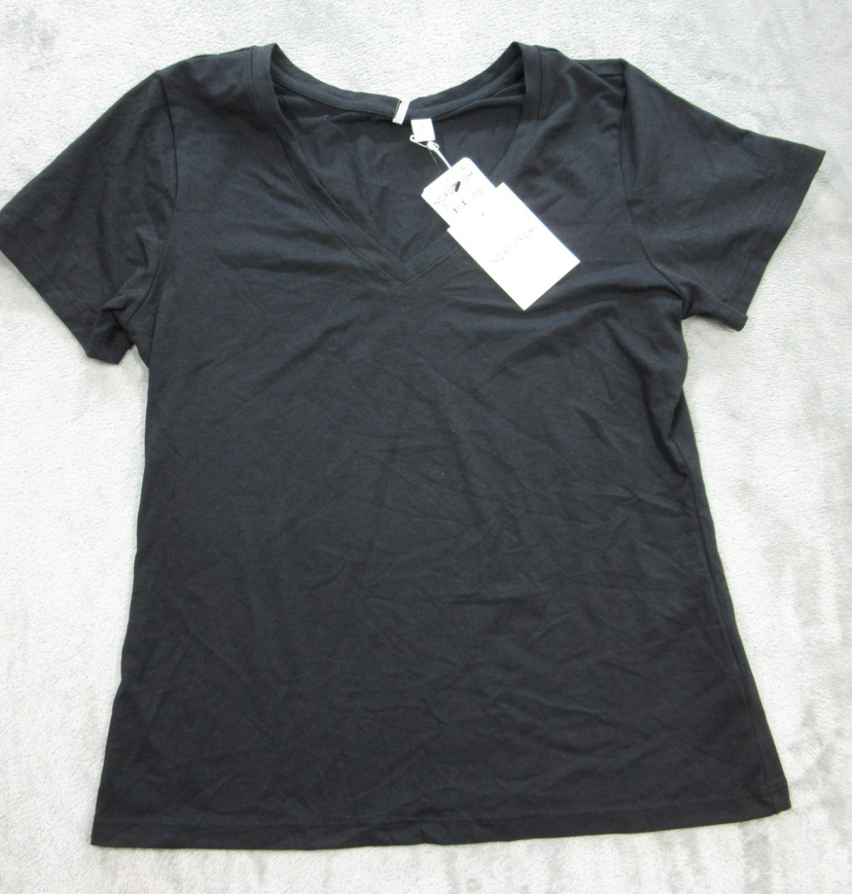 Nordstrom T-Shirt Womens Medium Black V Neck Short Sleeve Pima Cotton Tencel