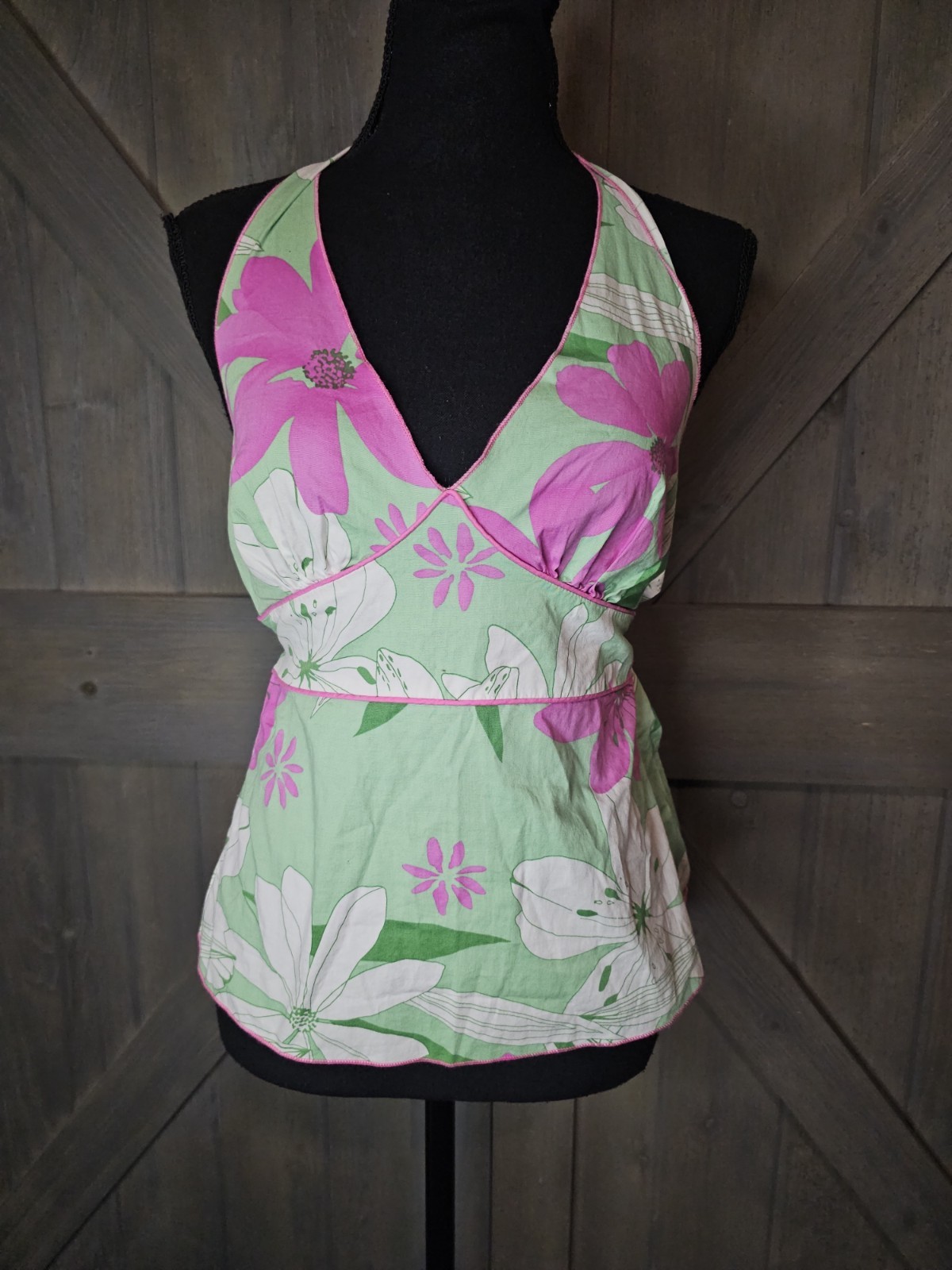Y2K HALO Floral Halter Tank Top Women’s Medium