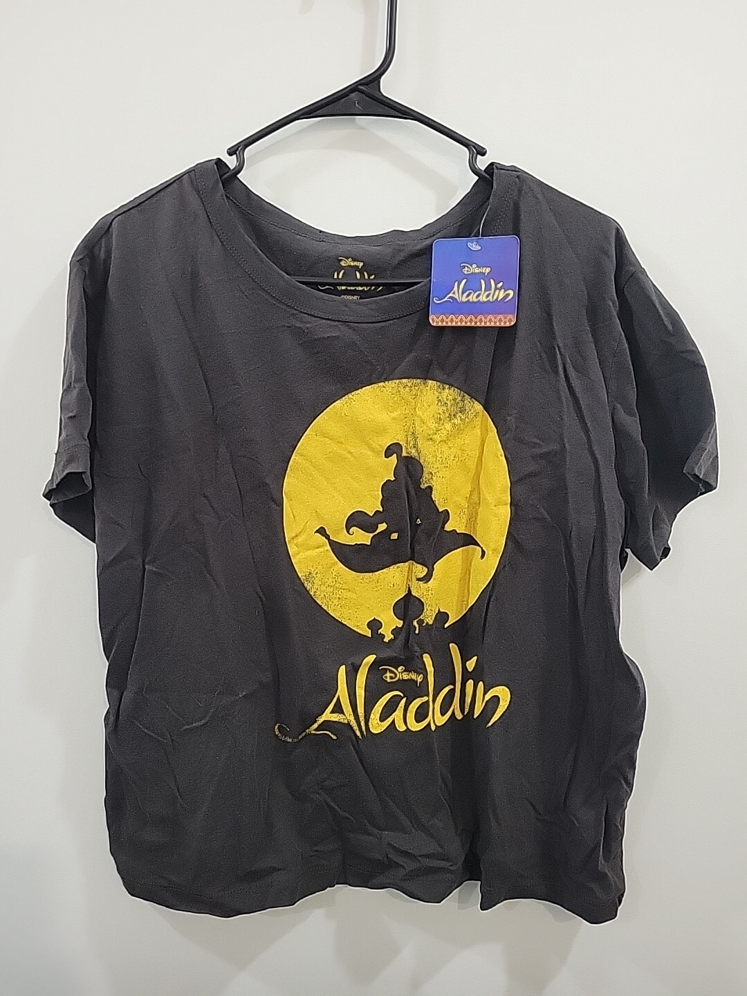 Women’s Disney Aladdin T-Shirt Dark Charcoal Gray Size 2XL Cropped NWT