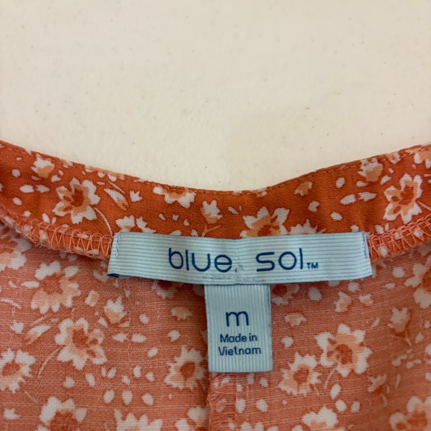 Blue Sol Blouse Women’s Medium Orange Floral Short Sleeve V-Neck Artsy Shirt Top