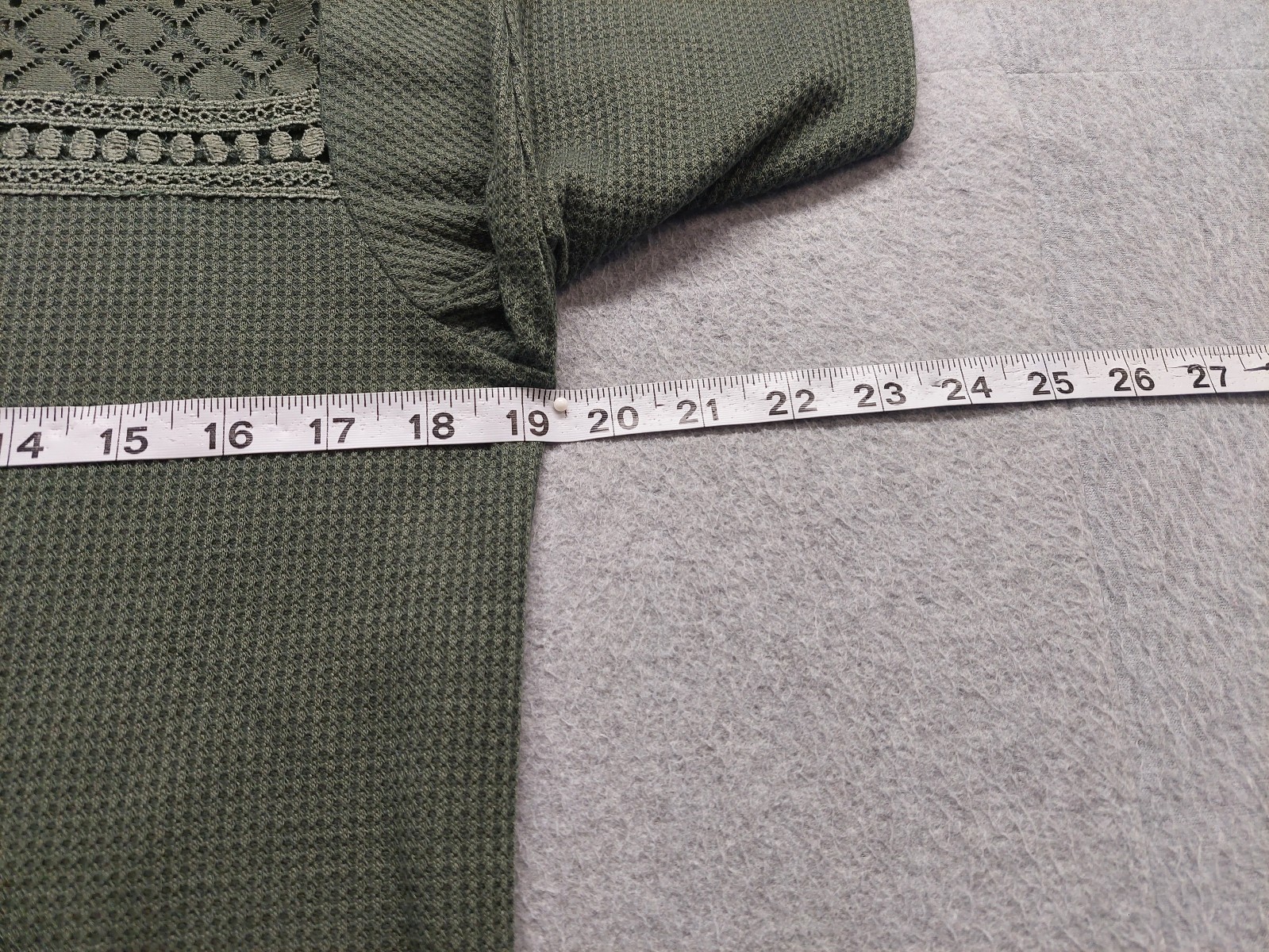 Ofeefan Women Top M Olive Green Crew Neck Pullover 3/4 Sleeve Stretch Casual