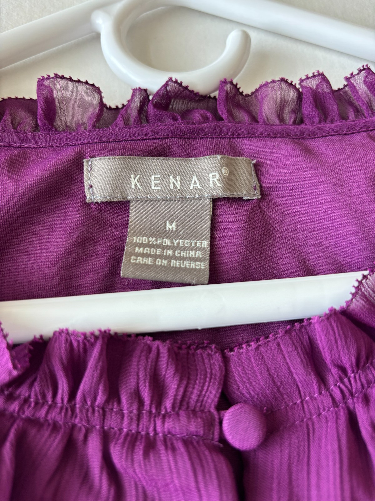 Kenar dark plum colored halter top -ruffled neckline- lined -Size Medium EUC