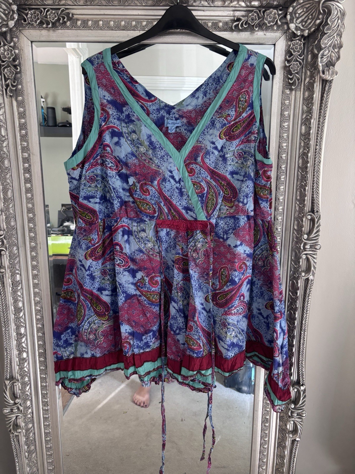 Joe Browns Women’s V Neck Cotton Boho Floral Multi Summer Top Tunic Tie Waist 24