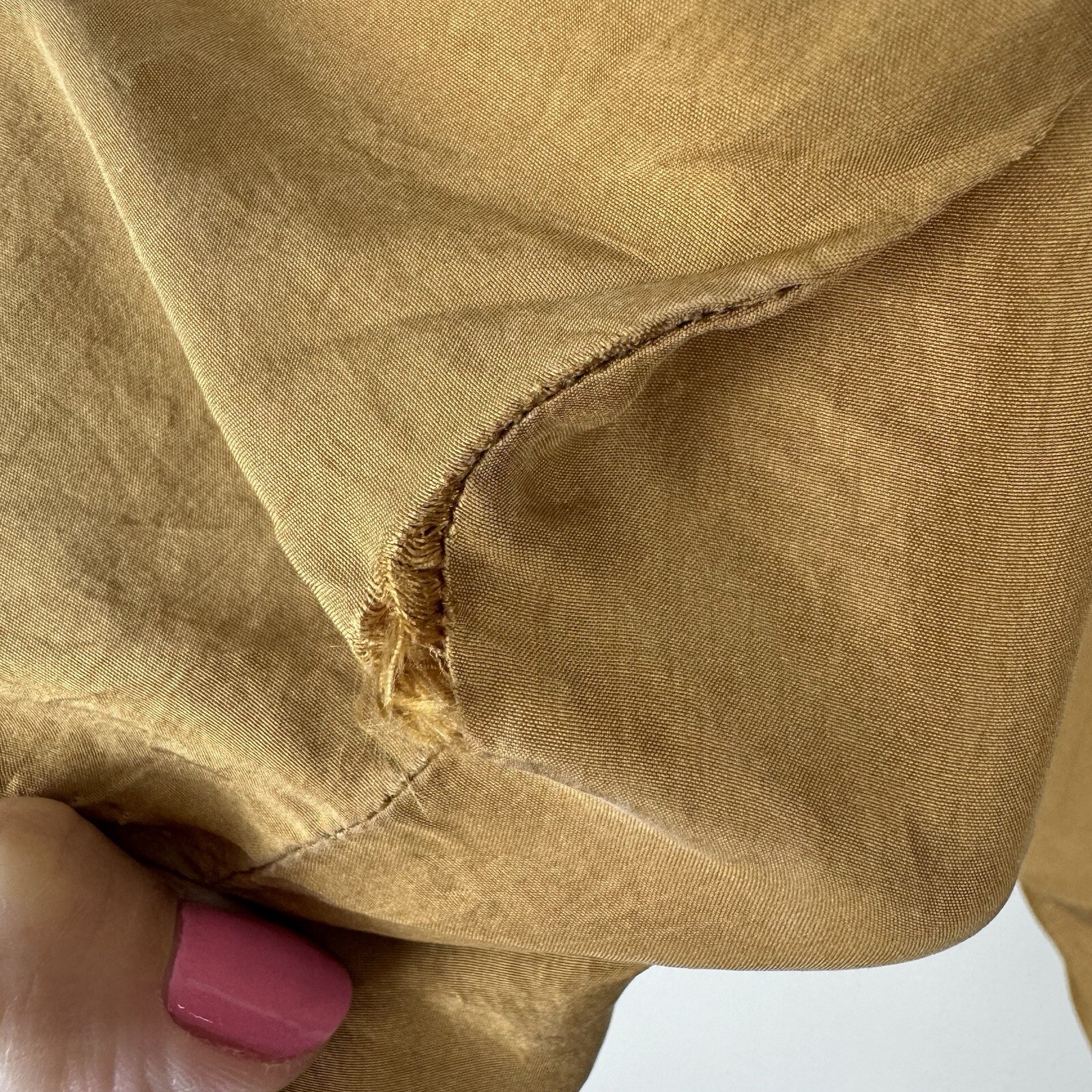 BG Street Womens Silk Button Down Top Gold Long Sleeve Bust Pocket See Condition