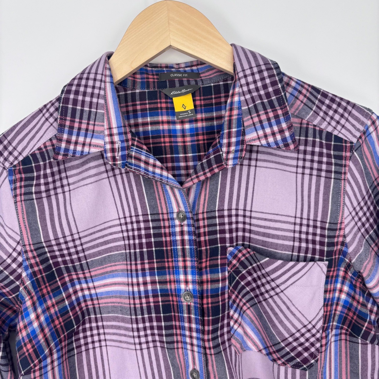 Eddie Bauer Travex Flannel Shirt Womens S Purple Plaid Hiking Western Cowgirl