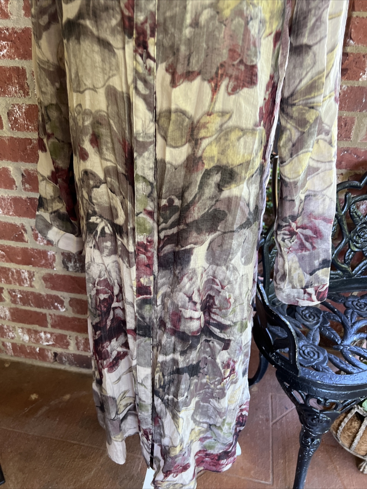 Mystree Maxi Button Down Top Tunic Floral Size Small Colorful Side Slit